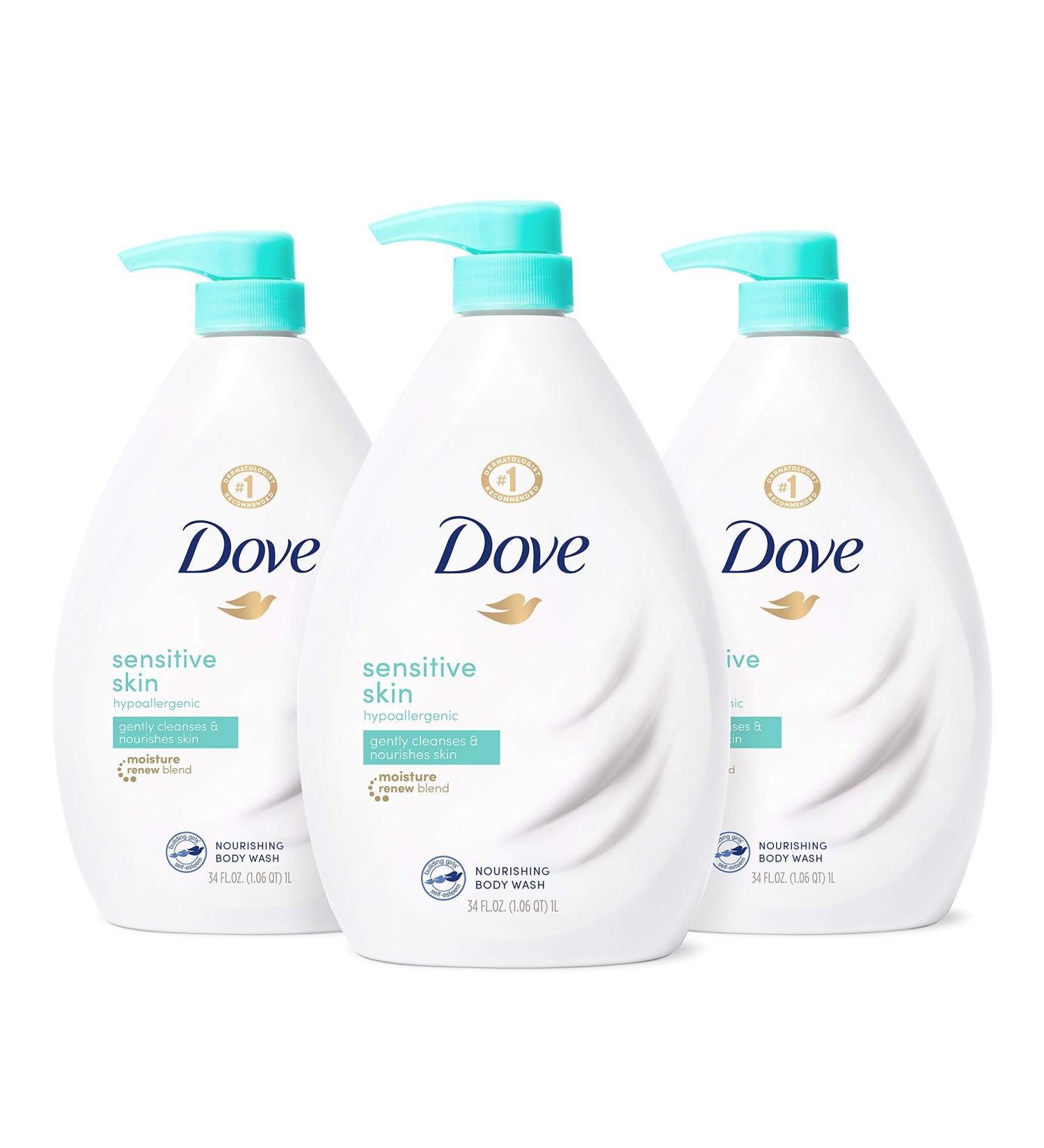 Dove Hypoallergenic Body Wash 34 oz - Sulfate Free, Gentle Care for Sensitive Skin - 3 Count - Buy Online on GoSupps.com