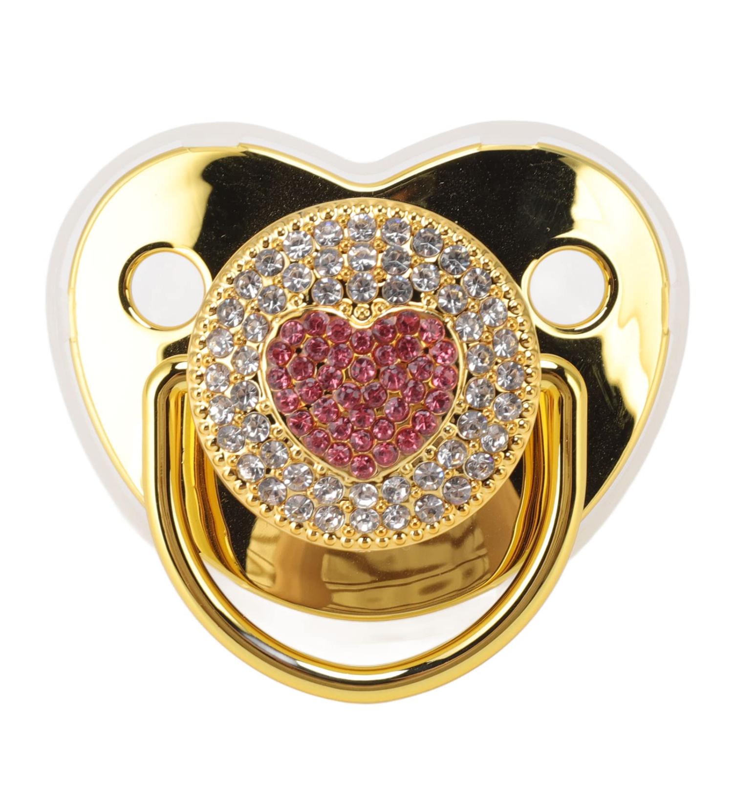 Heart Shape Baby Pacifier with Shiny Rhinestones | Soft & Light for Newborn Girls (Gold) - International Shipping Available - Buy Online on GoSupps.com