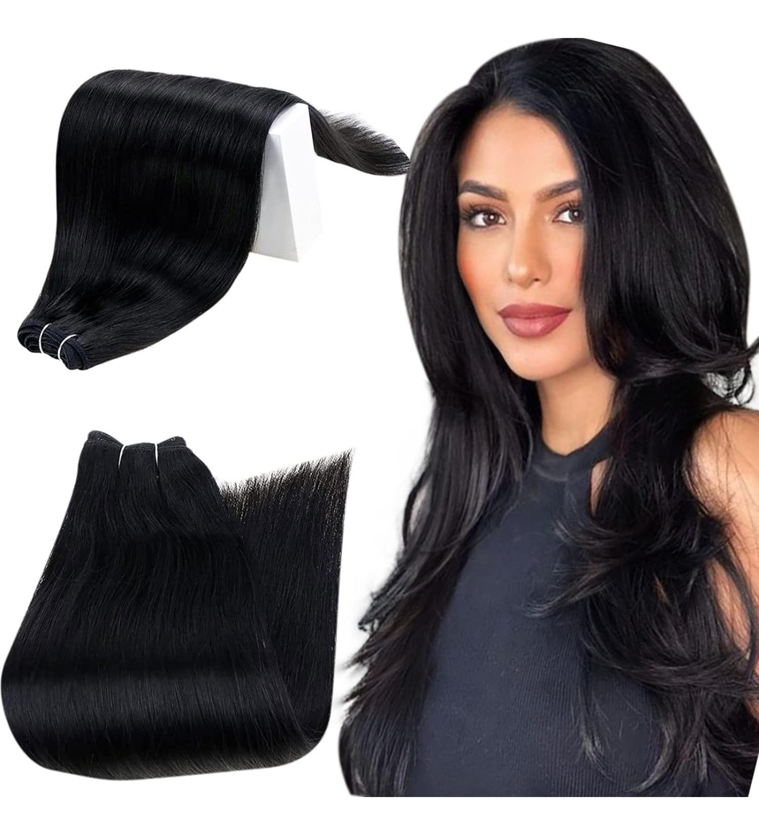 RUNATURE 40CM Real Hair Wefts Black Extensions - 100g Straight Hair for Sewing | Color #1 - Buy Online on GoSupps.com
