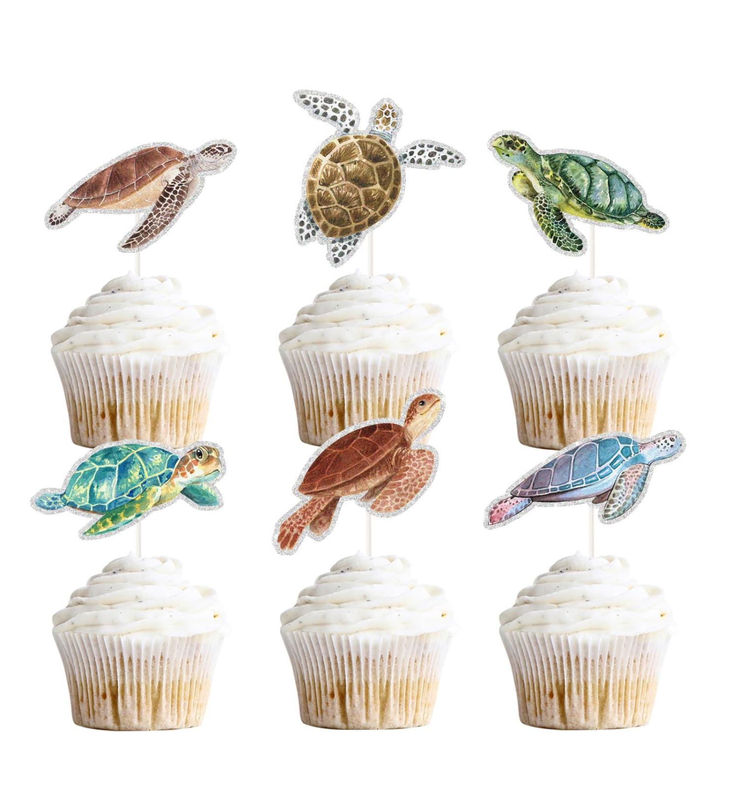 Sea Turtle Cupcake Toppers 18pcs Turtle Swimming Sea Creatures Cake Picks Ocean Sea Themed for Baby Shower Kids 1st Happy Birthday Party Decorations - Buy Online on GoSupps.com