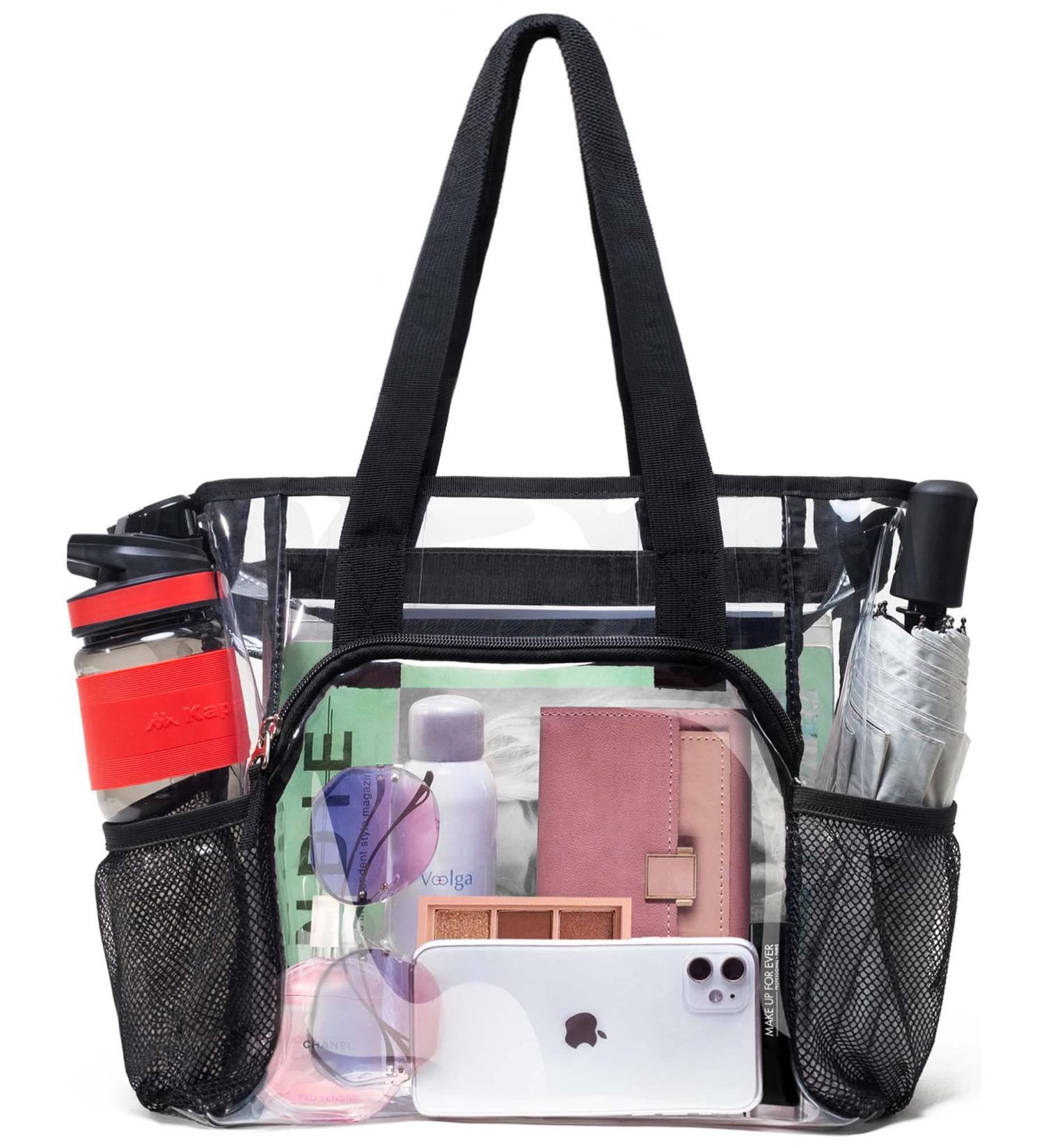 Vorspack Large Clear Tote Bag - Stadium Approved 12x12x6, Perfect for Work and Beach - Black - Buy Online on GoSupps.com