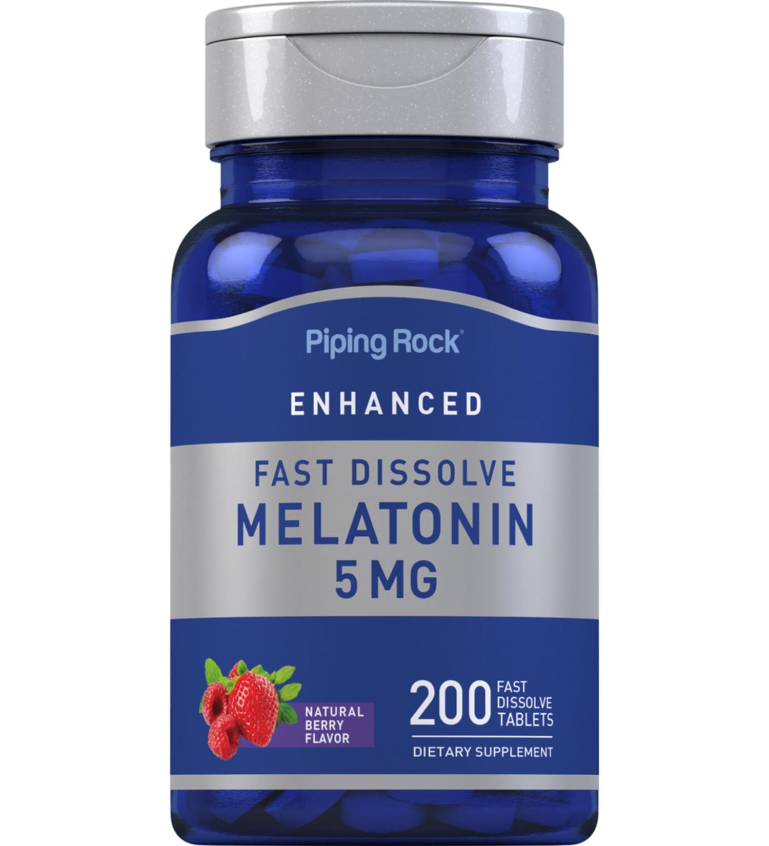 Piping Rock Melatonin 5mg | 200 Fast Dissolve Tablets | Berry Flavor | Adult Supplement | Vegetarian Non-GMO Gluten Free Formula - Buy Online on GoSupps.com