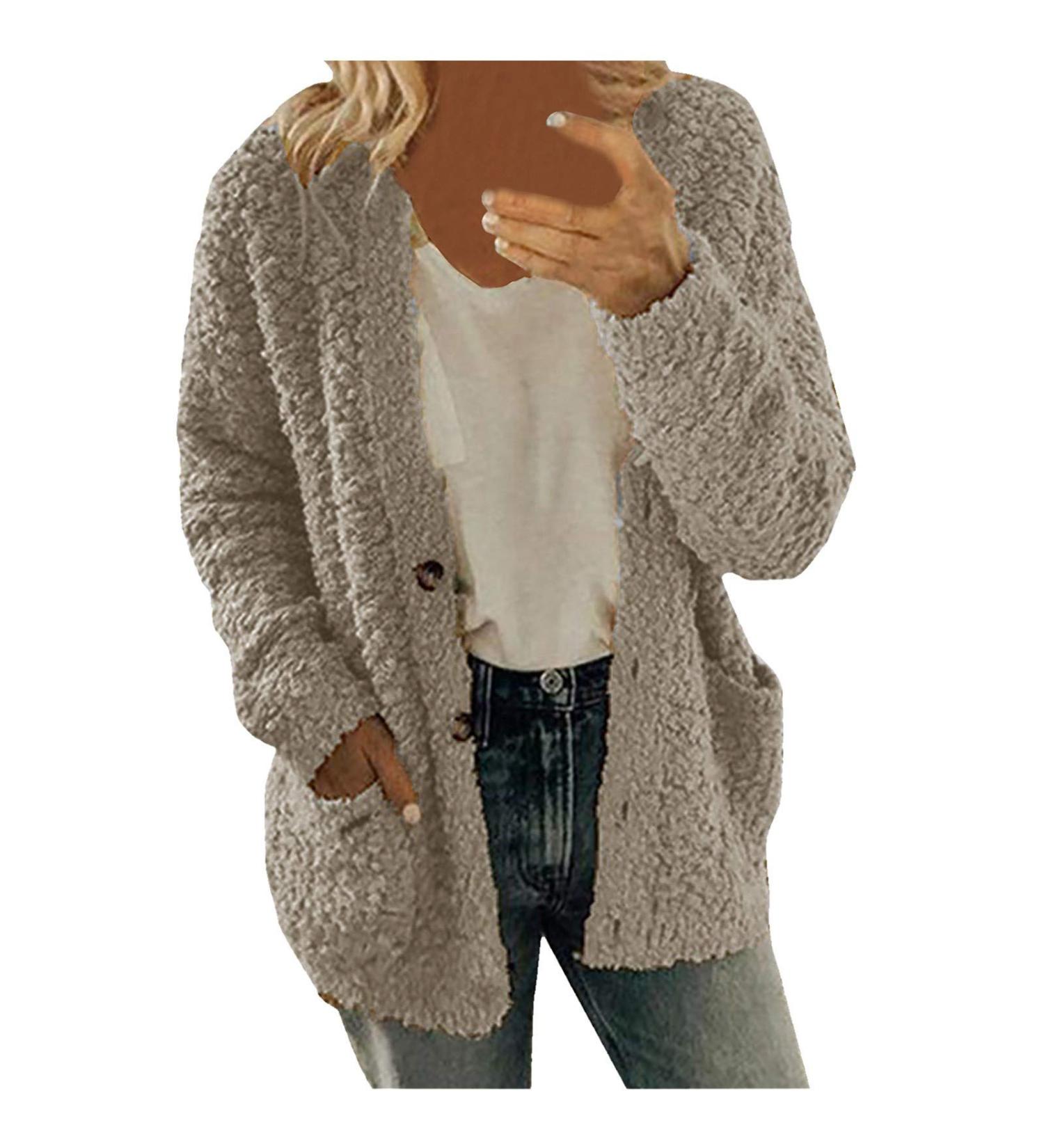 Hanxiulin Oversized Plush Hoodie Jacket for Women - Warm Lined Fleece Coat in Gray - Perfect for Cold Weather - Buy Online on GoSupps.com