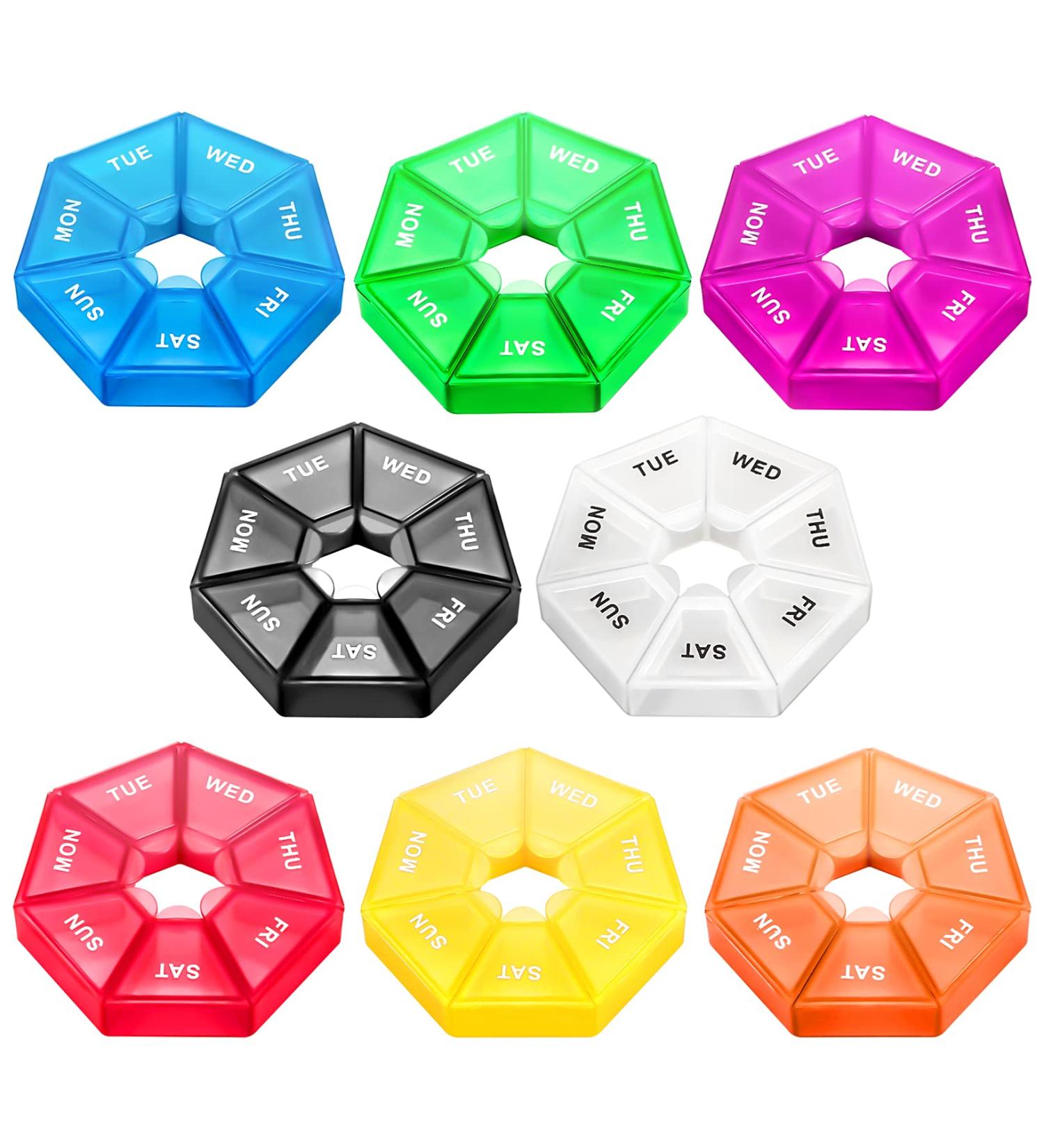 Ponpon 8pcs 7-Sided Pill Holder Box - Portable Vitamin & Medicine Organizer in 8 Colors - Buy Online on GoSupps.com