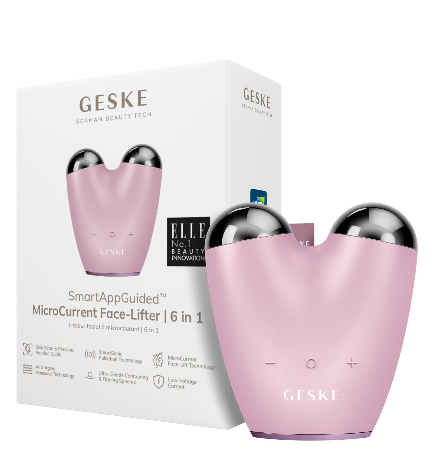 Geske SmartAppGuided Microcurrent Face-Lifter | 6-in-1 Anti-Aging Device for Facial Lifting & Jawline Training | Pink Double Chin Remover - Buy Online on GoSupps.com