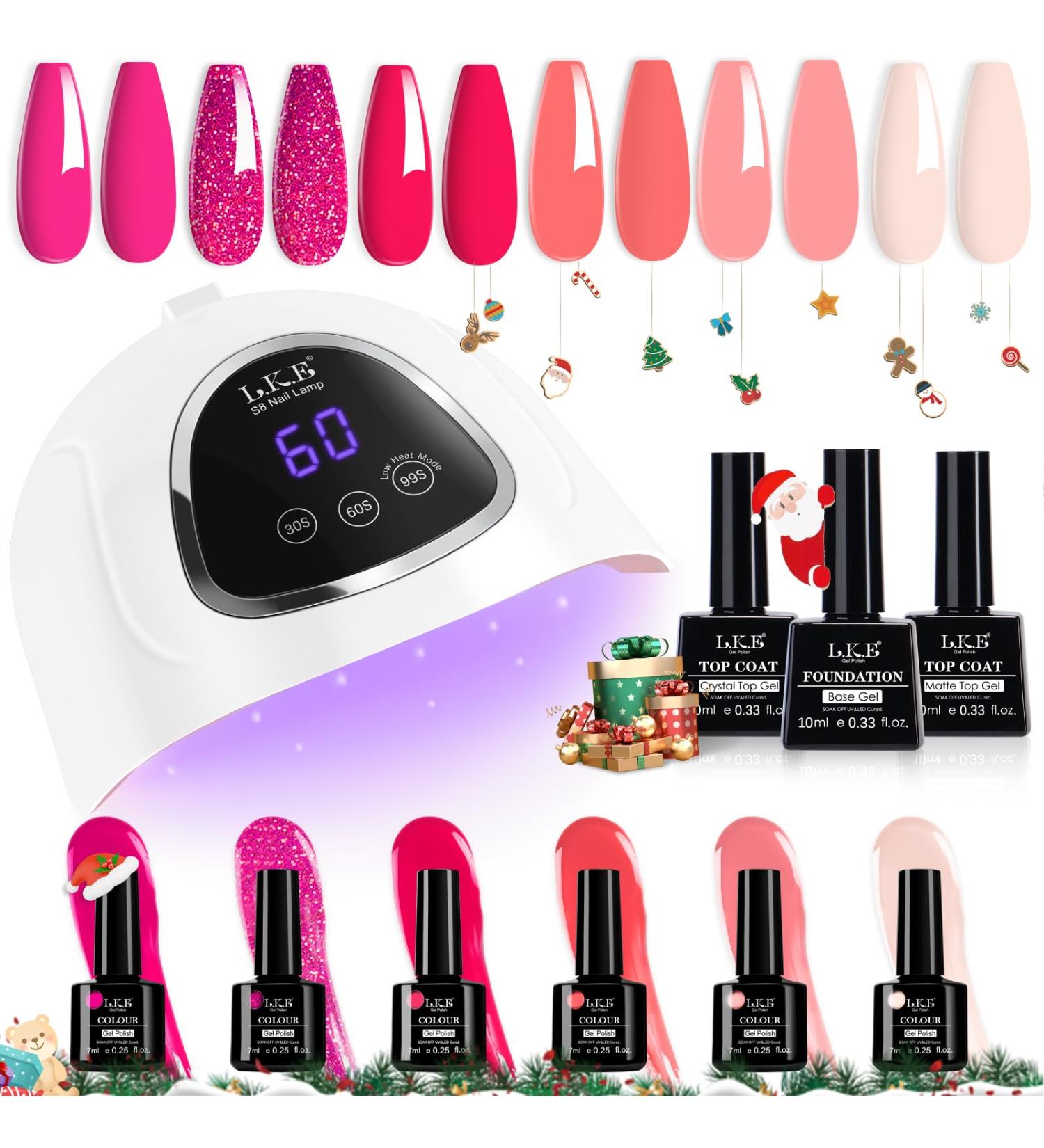LKE Gel Nail Polish Kit with 72W UV Lamp - Barbie Pink Gel Polish Set with Top & Base Coat - Manicure DIY Gifts for Women - Buy Online on GoSupps.com