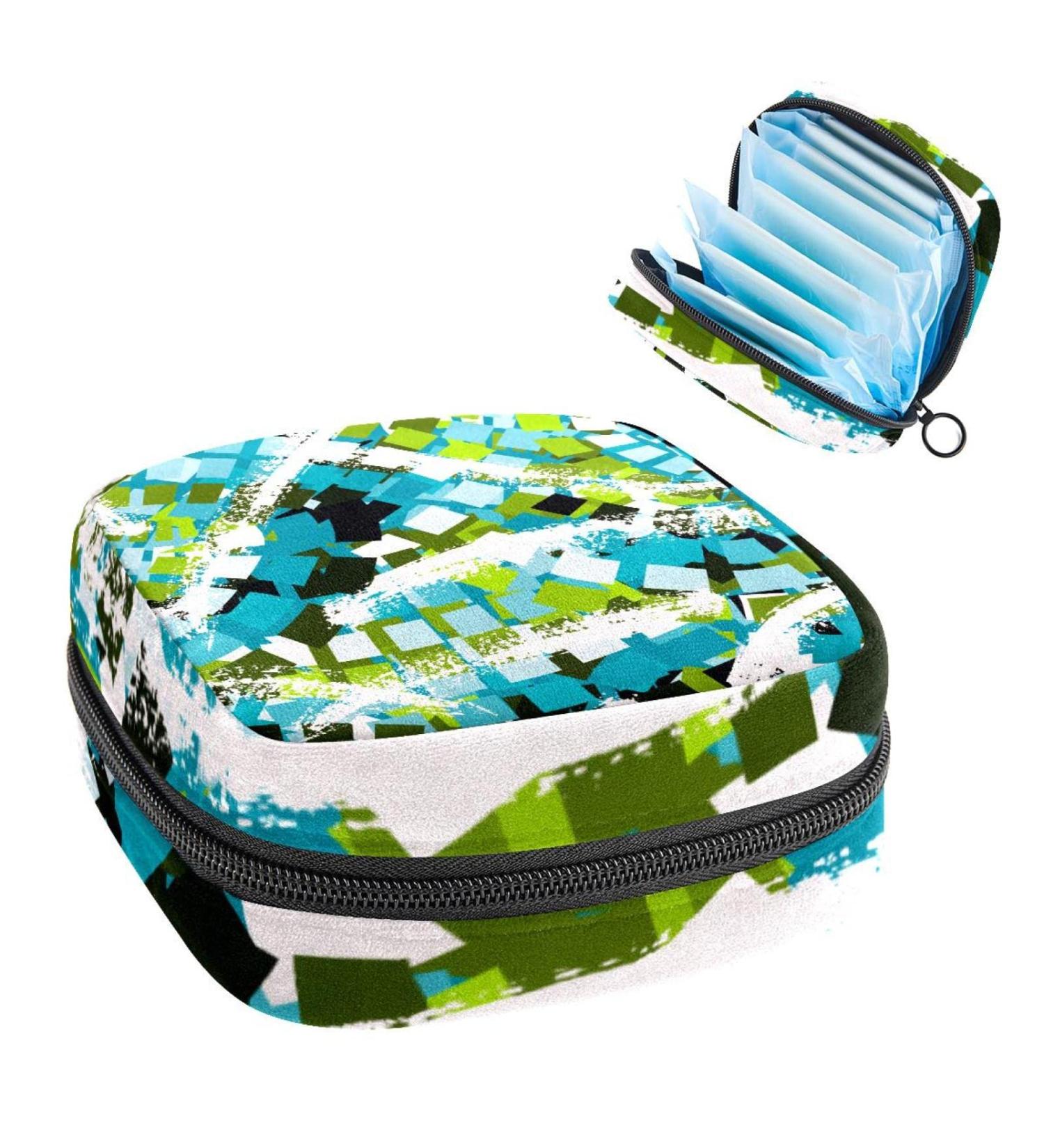 Abstract Blue Plaid Period Bag - Sanitary Napkin Storage & Travel Makeup Pouch - Buy Online on GoSupps.com