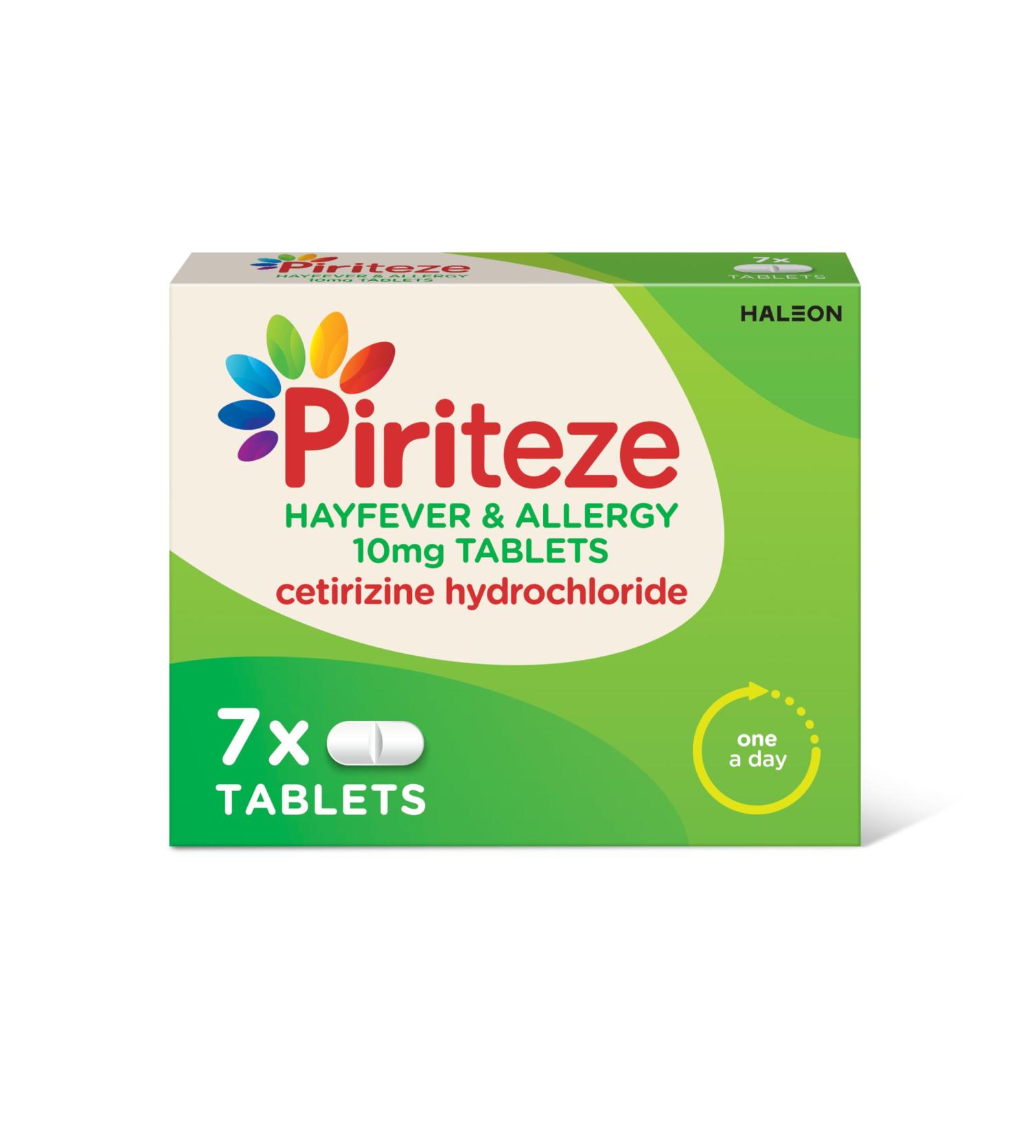 Piriteze Allergy Relief Tablets 24-Hour Max Strength Cetirizine Antihistamine - 7 Tablets - Buy Online on GoSupps.com