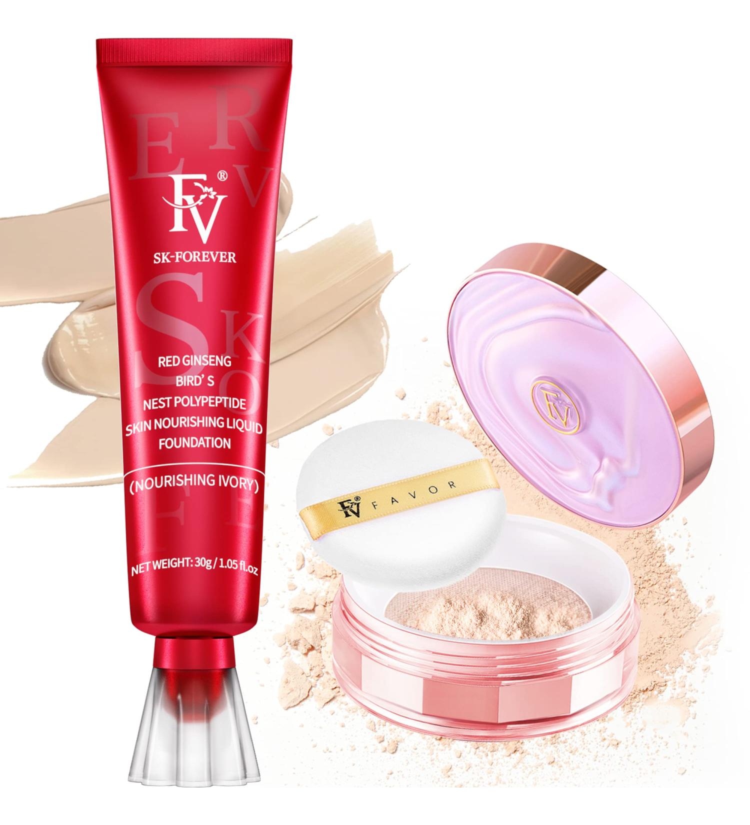 FV Hydrating Nourishing Ivory Liquid Foundation + Setting Powder Combo for Matte, Poreless Finish - Lightweight & Natural Makeup - Buy Online on GoSupps.com