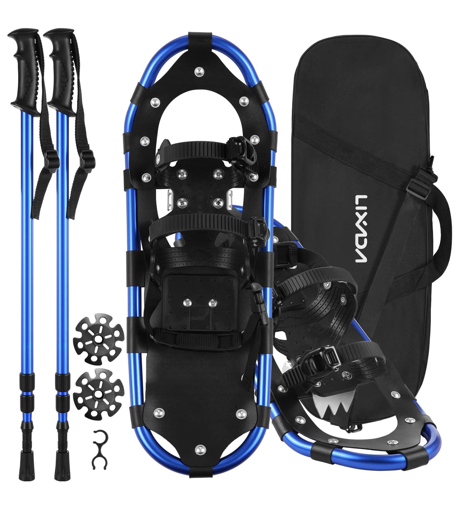 Lixada 23-Inch Lightweight Aluminum Alloy Snowshoes with Adjustable Bindings, Trekking Poles, and Carrying Bag - Blue - Buy Online on GoSupps.com