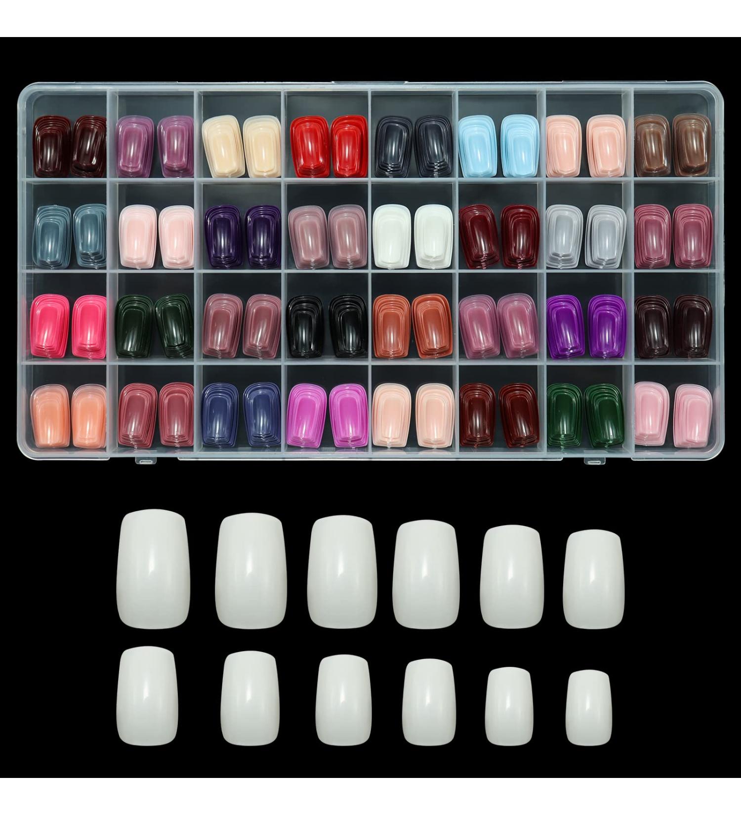 768 Pcs Medium Square Press on Nails Set | Acrylic Short Fake Nails Full Cover | Artificial Nails Solid Color | Adhesive Tabs & Nail File Included - for Women - Buy Online on GoSupps.com