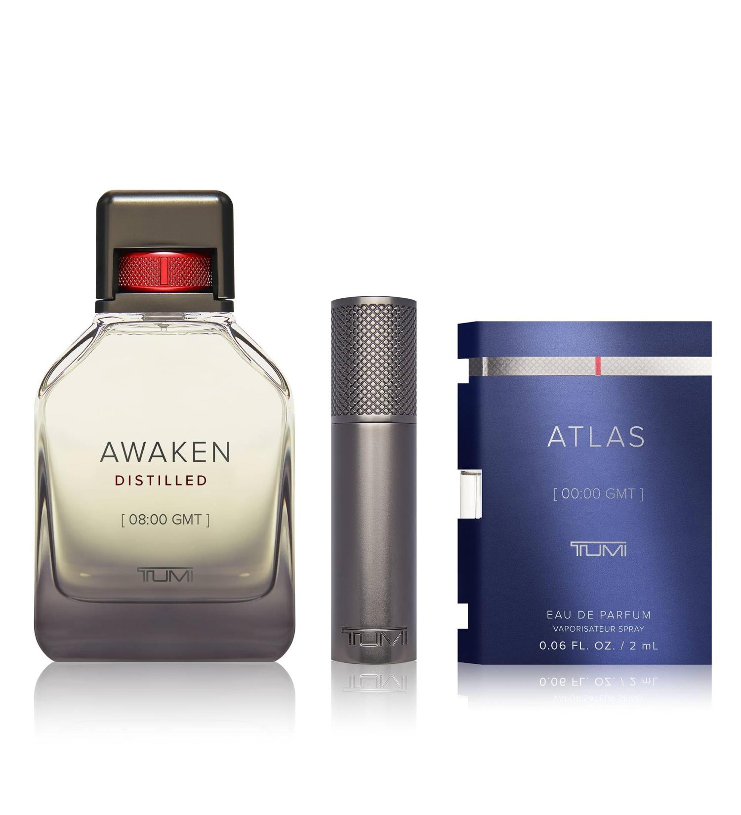 TUMI Awaken Distilled 08:00 GMT - Extrait De Parfum For Men - Stimulating Cologne with Woody Notes - Bundle Collection