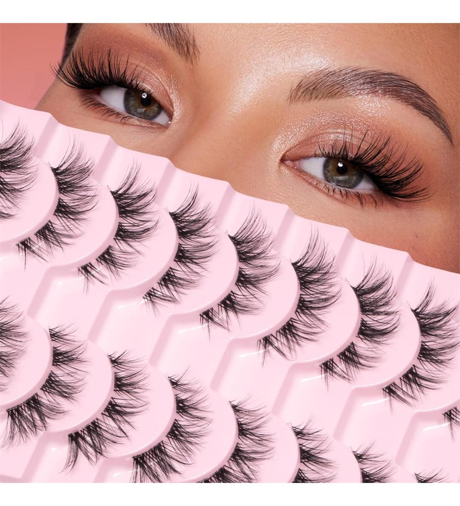 MAGEFY False Eyelashes 10 Pairs Natural Look Cat Eye Lashes Russian Strip Lashes D Curl Fluffy Wispy Faux Mink Lashes Reusable Fake Eyelashes Clear Clouds - Buy Online on GoSupps.com