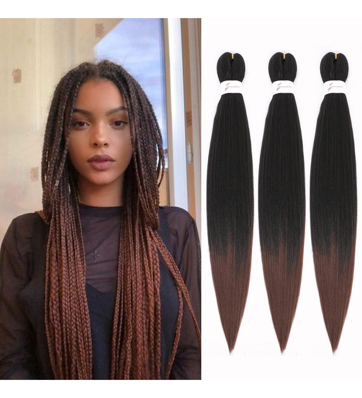3 Packs/Lot EZ Braid 26 inch Professional Pre Stretched Braiding Hair Yaki Texture Braiding Hair for Crochet Hair Braids Long Free Synthetic Fiber Hair Extensions (#T1B/30) 26 Inch (Pack of 3) #T1B/30 - Buy Online on GoSupps.com