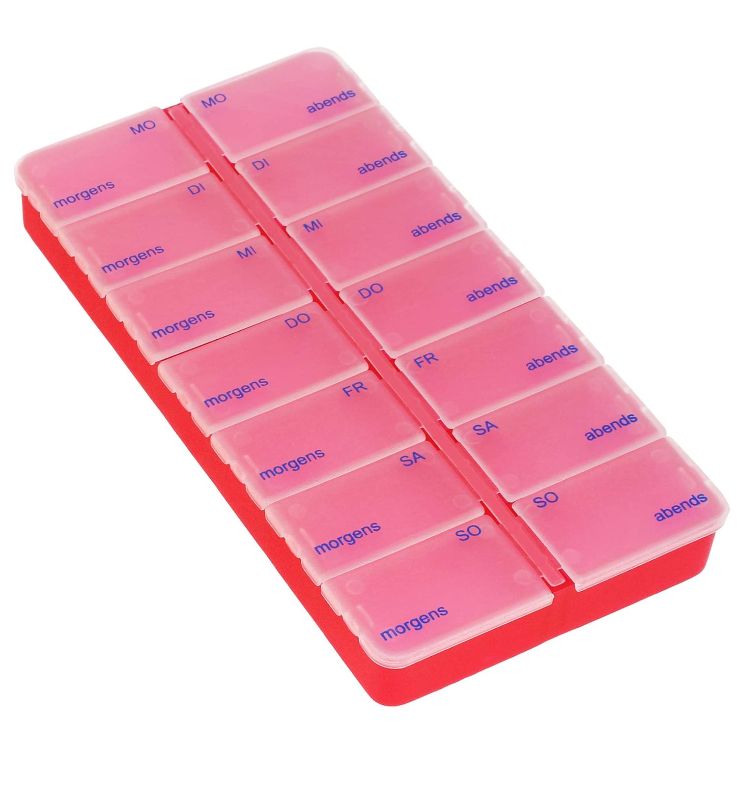 Shop Com-Four 7-Day Pill Box - Dual Compartment Medication Organizer | Red Tablet Doser for Easy Storage - Buy Online on GoSupps.com