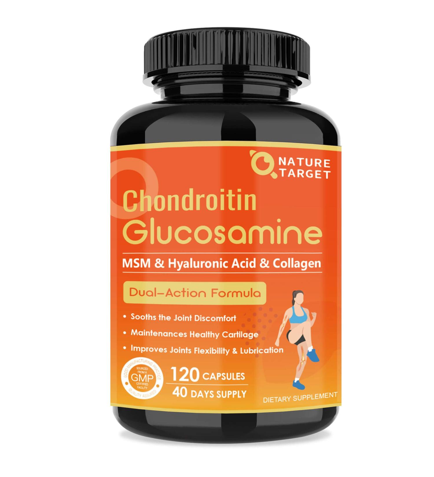NATURE TARGET Glucosamine Chondroitin - Joint Supplement for Women & Men, Plus MSM, Collagen, Shellfish Free, 120 Counts 120 Count (Pack of 1) - Buy Online on GoSupps.com