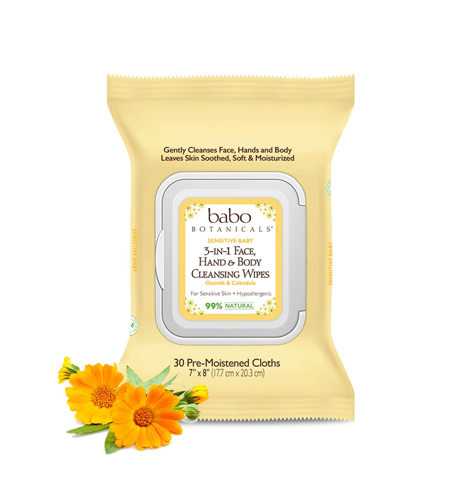 Babo Botanicals 3-in-1 Cleansing Wipes - Organic Calendula & Oat - Sensitive Skin - 30 ct - Buy Online on GoSupps.com
