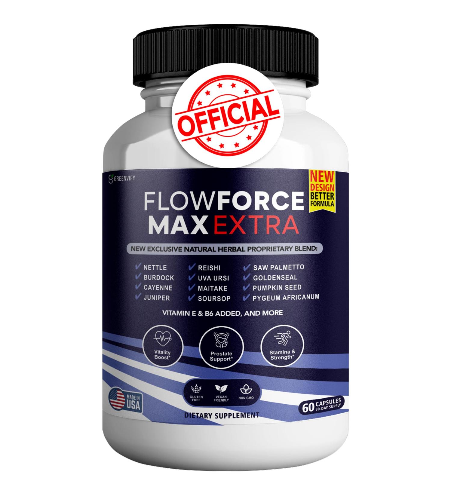 GREENVIFY Flow Force Max Extra Prostate Supplements for Men Capsules Health Supplements - Maximum Strength All Natural to Support Normal & Healthy Function (60 Capsules) (1 Pack) - Buy Online on GoSupps.com