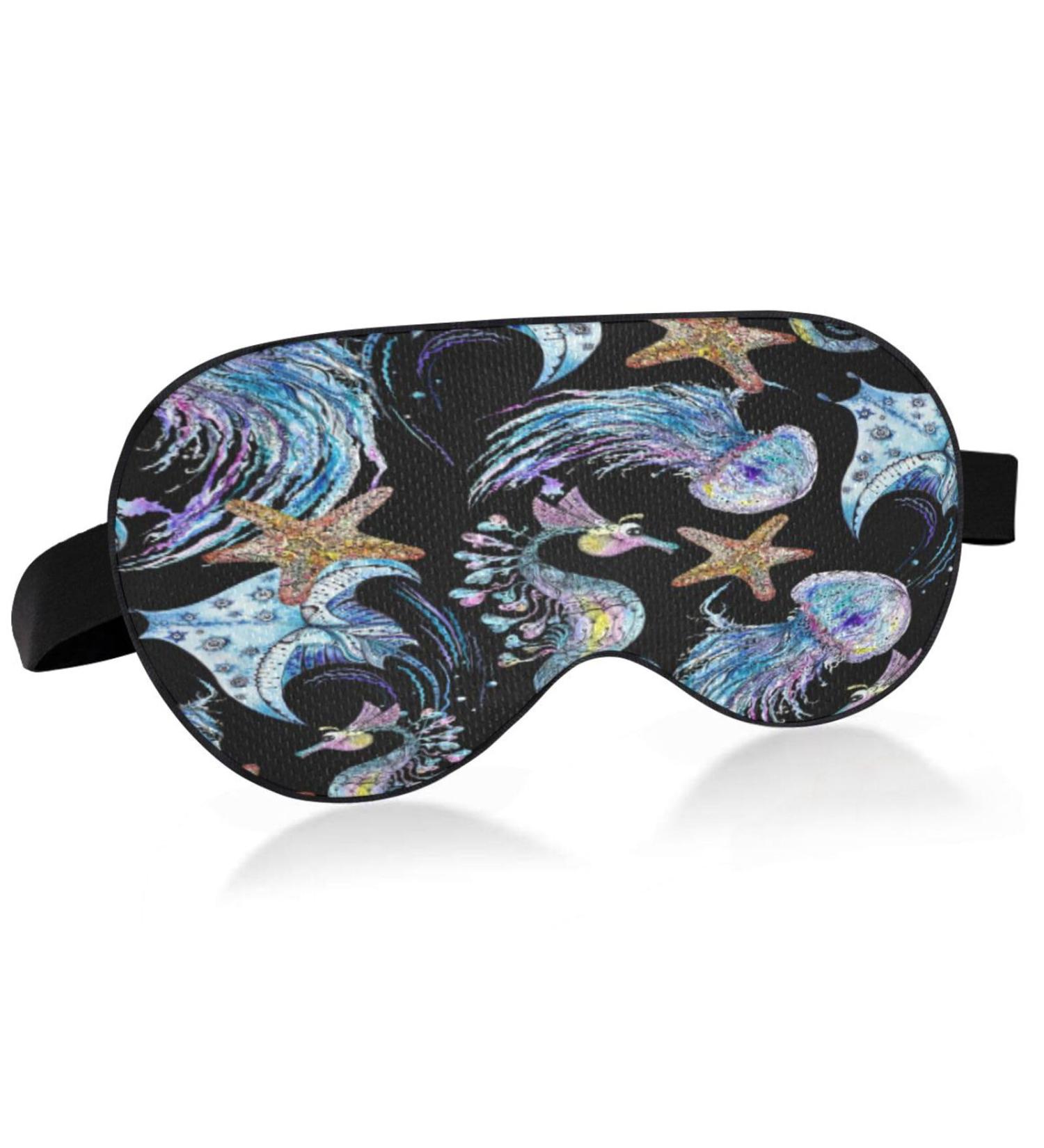 Light Blocking Sea Animals Sleep Mask - Watercolor Manta Ray Jellyfish Eye Cover for Work Travel & Naps | Soft Adjustable Blindfold for Men & Women - Buy Online on GoSupps.com