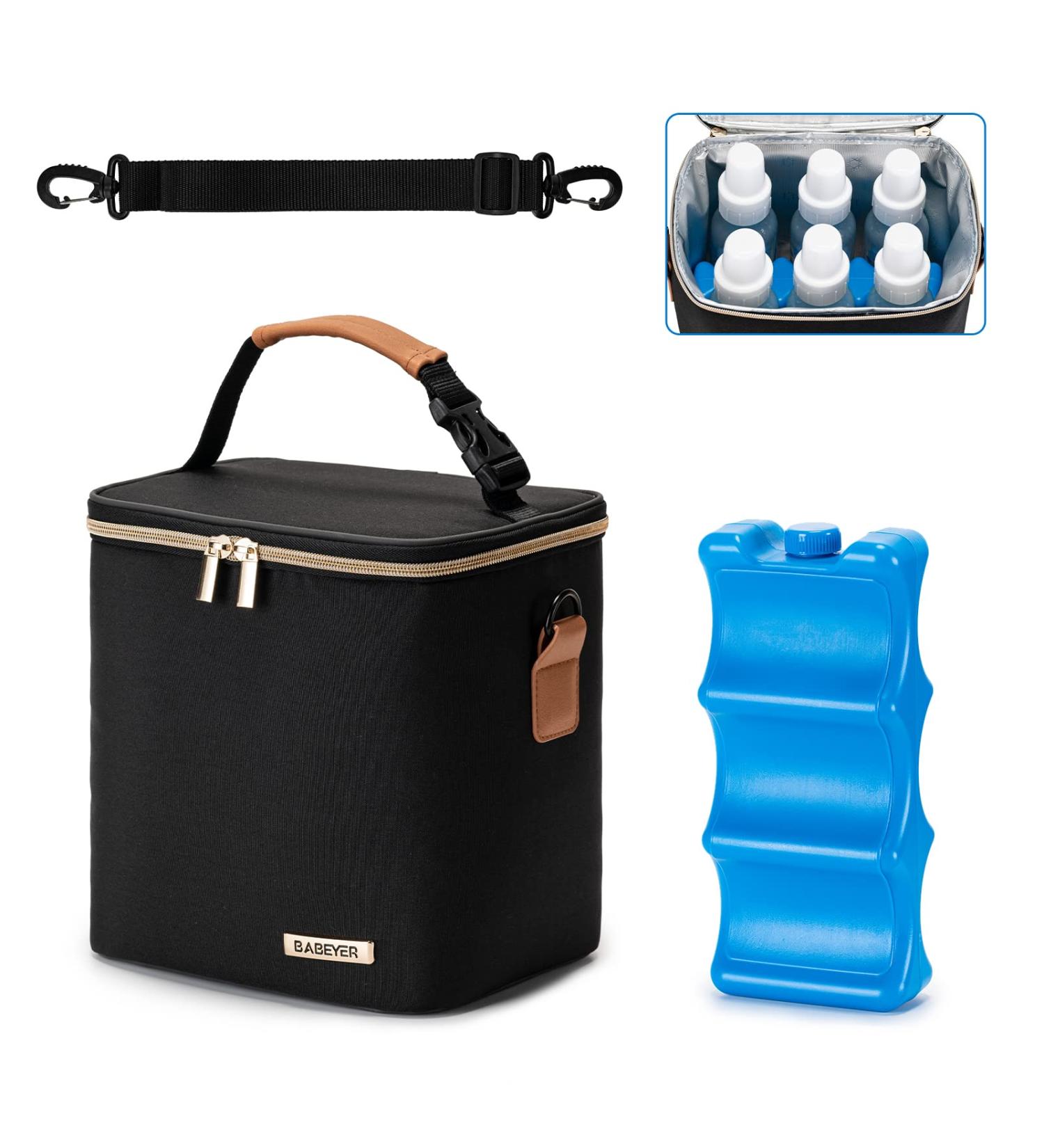 Babeyer Breast Milk Cooler Bag - Black | Fits 6 Baby Bottles Up to 9 Oz | Nursing Mom Daycare Shoulder Strap - Buy Online on GoSupps.com