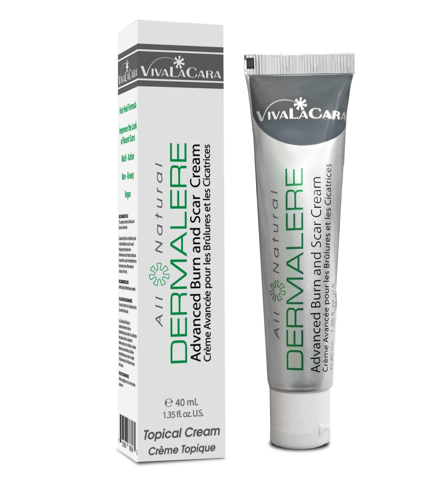 Dermalere Advanced Burn and Scar Cream - Fast Healing Face and Body Treatment - Scar Removal for Old & New Scars - Burns, Sunburns, Injuries & Surgery - Skin Irritation Relief - 1.35 oz - Buy Online on GoSupps.com