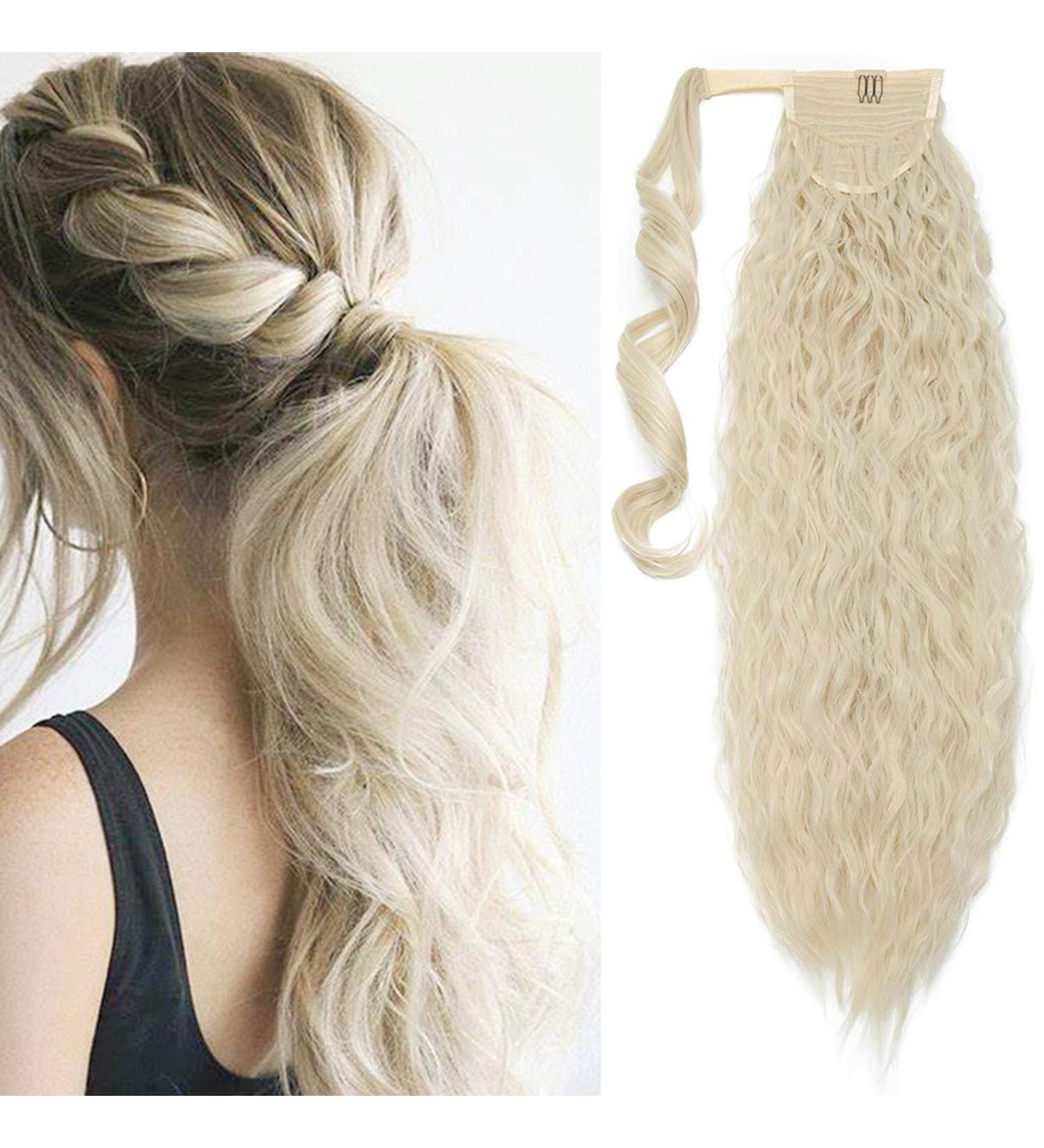 Buy Ponytail Clip in Braid Extension - 50 cm Wavy Bleached Blonde Hairpiece | International Shipping - Buy Online on GoSupps.com