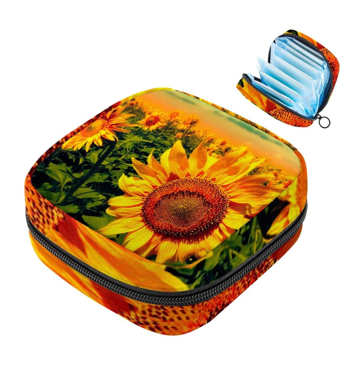 Field of Sunflowers Sunset Menstrual Cup Pocket with Zipper - Storage Solution for Teens & Women - Buy Online on GoSupps.com