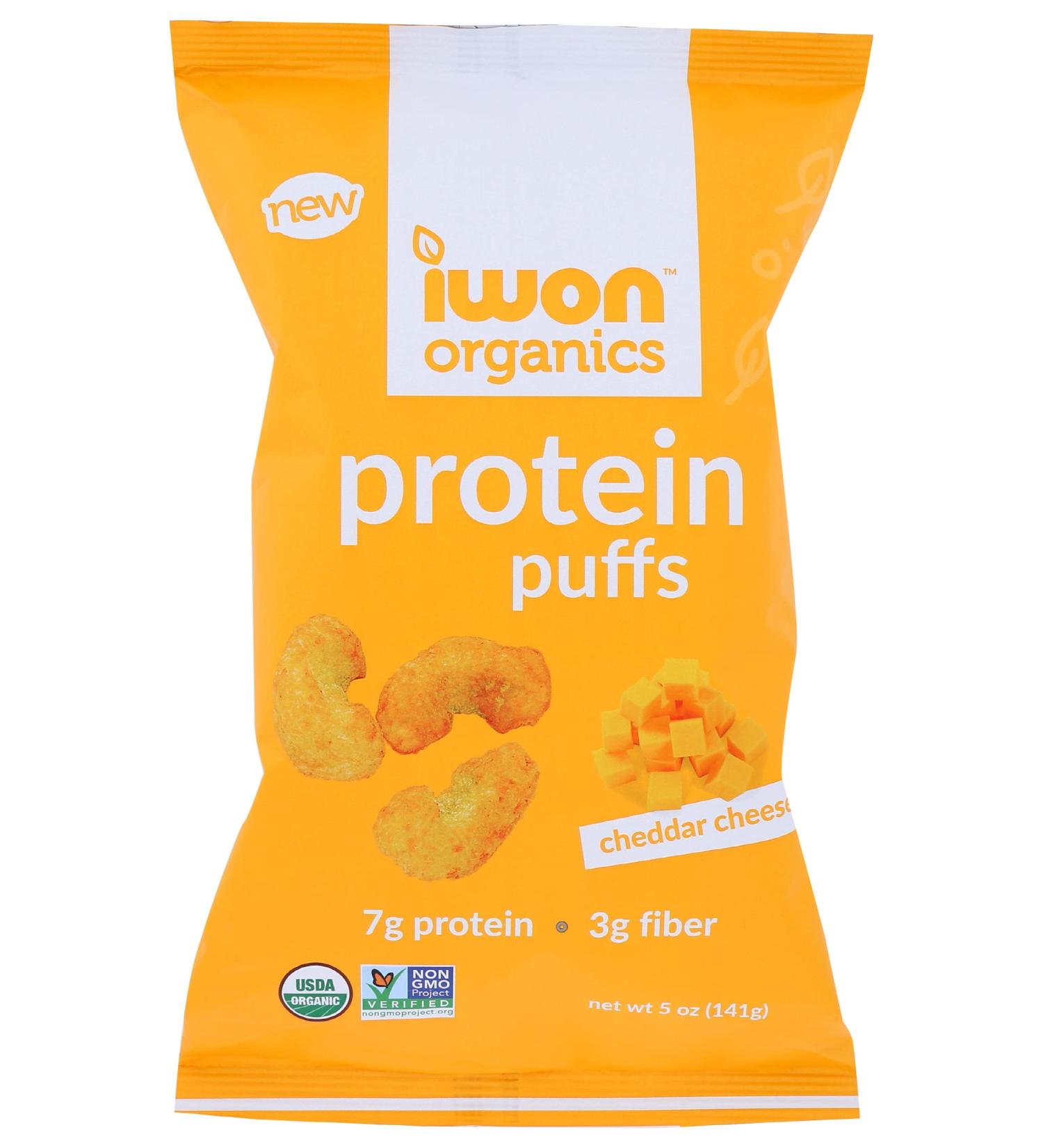 Iwon Organics Cheddar Cheese Protein Puffs - 5oz Organic Snack - Buy Online on GoSupps.com