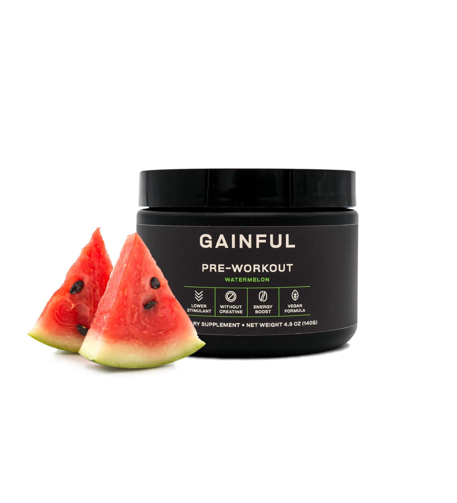 Gainful Pre Workout Powder - Caffeine L-Theanine BCAAs Energy & Muscle Support - Watermelon Flavor (14 Servings - Buy Online on GoSupps.com