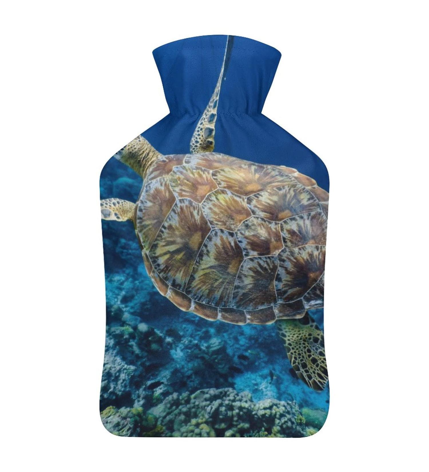 Hot Water Bottle with Lid - Sea Turtle Rubber Bag for Pain Relief Cramps & Foot Warmer | Ideal Hot & Cold Therapy - Buy Online on GoSupps.com