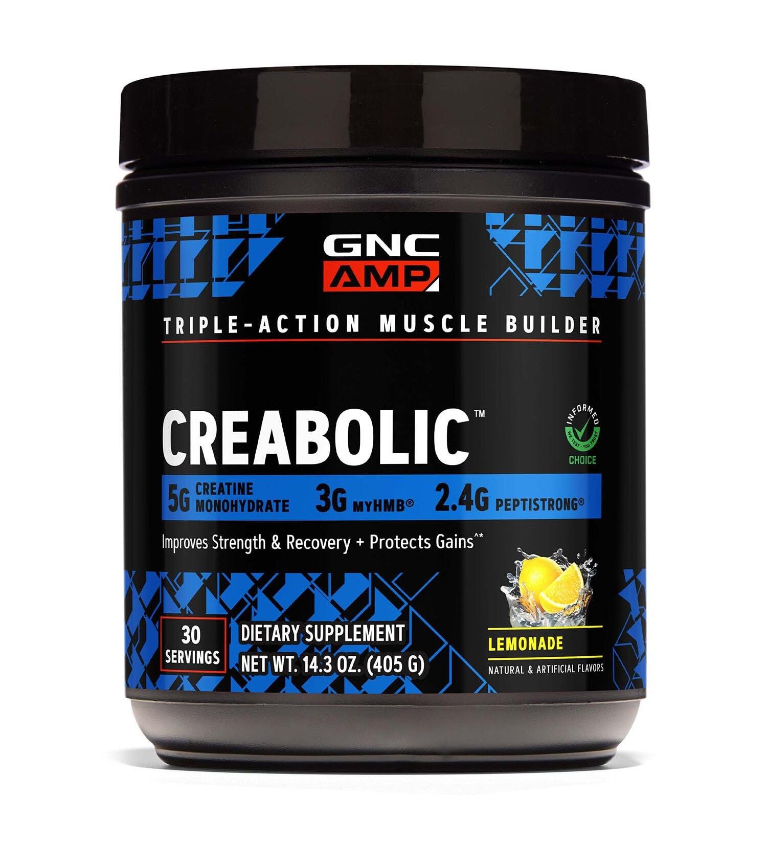 GNC AMP CREABOLIC Triple Actoin Muscle Builder with 5G Micronized Creatine Monohydrate 3G of myHMB and 2.4G Peptistrong Lemonade 30 Servings - Buy Online on GoSupps.com
