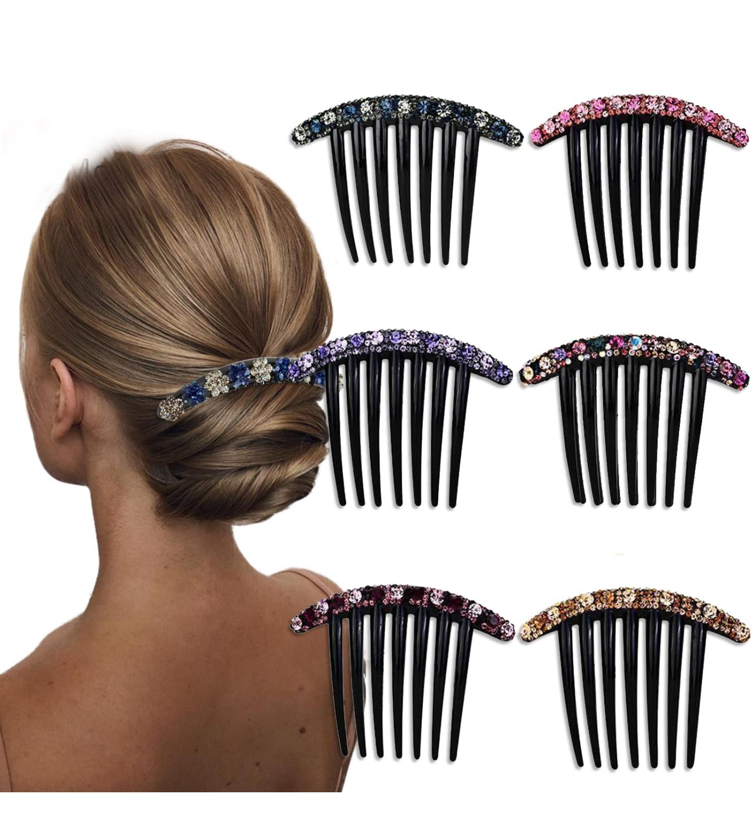 6-Piece Rhinestone Flower Hair Combs for Women - Decorative Crystal Diamonds Floral Hair Accessories for Bridal Wedding, Prom, and Vintage Styling - Buy Online on GoSupps.com