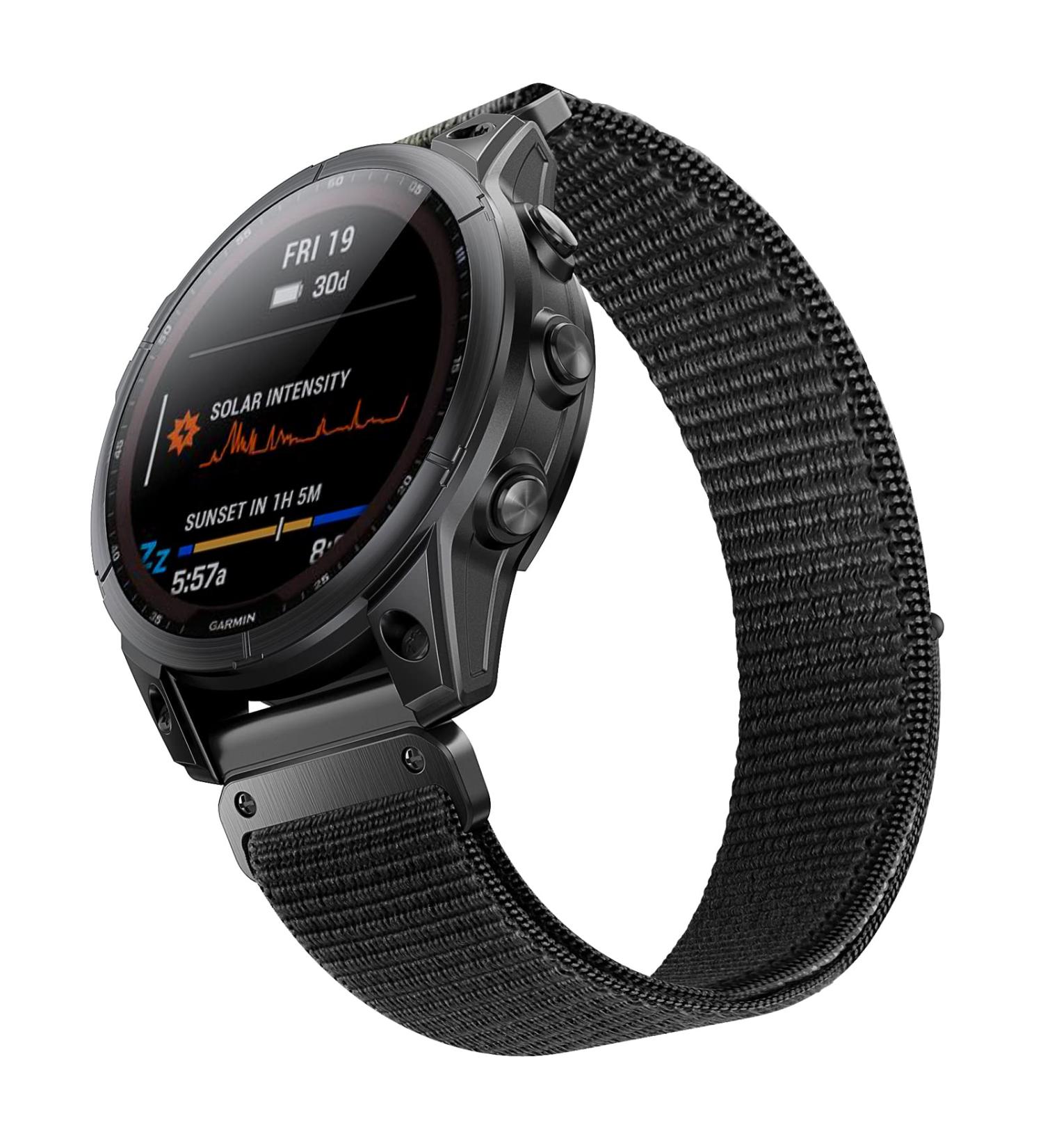 Shop 22mm Black Nylon Bracelet for Garmin Fenix 7/6 Pro/5 Velcro Strap for Epix 2/Forerunner 945/955 - Ultralight & Durable - Buy Online on GoSupps.com