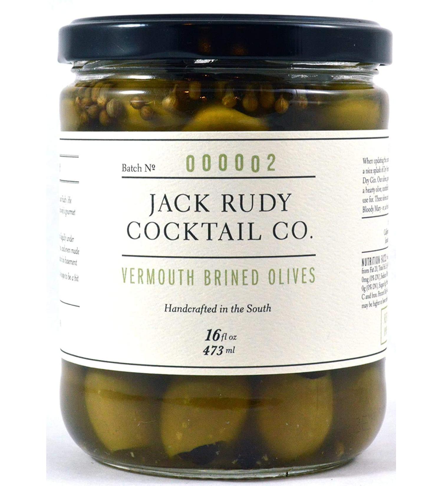 Jack Rudy Cocktail Co Vermouth Marinated Green Pitted Olives - Premium Cocktail Garnish - Buy Online on GoSupps.com