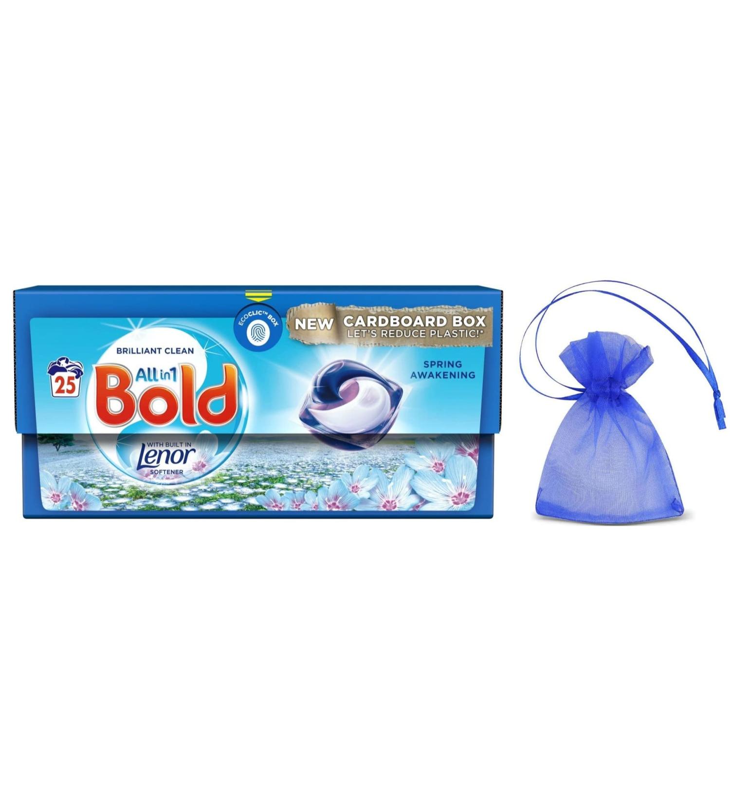 Bold All-in-1 Pods Laundry Washing Liquid Capsules Spring Awakening Scent 1Pk 25 Capsules + Our Gift for You: Organza Bag Size 9x7x0.1cm - Buy Online on GoSupps.com