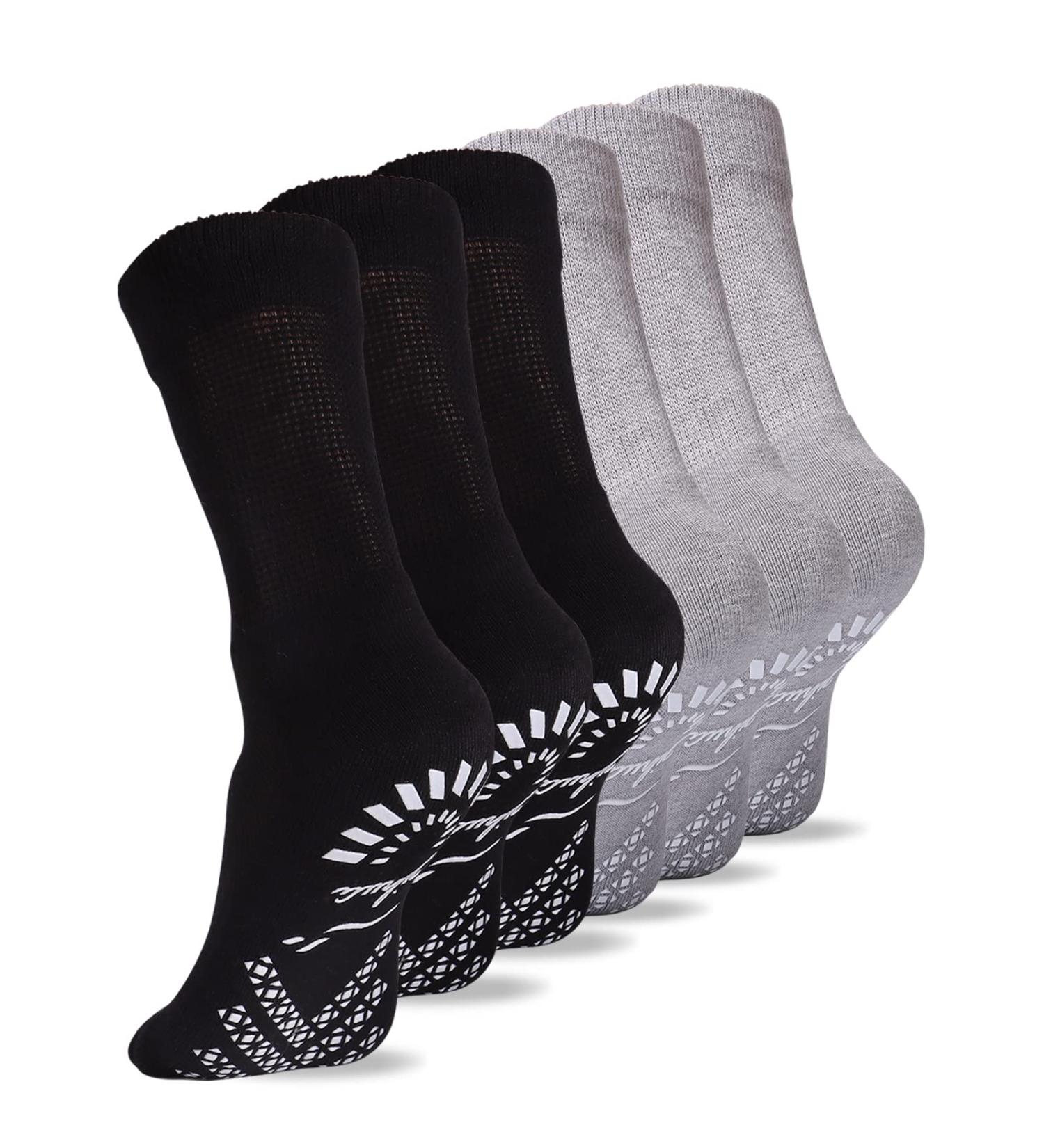 ZIHUA Diabetic Socks 6 Pairs - Non-Binding Bamboo Hospital Crew Socks for Men and Women - Extra Wide, Non-Slip, Black+Grey, Size 13-15 - Buy Online on GoSupps.com