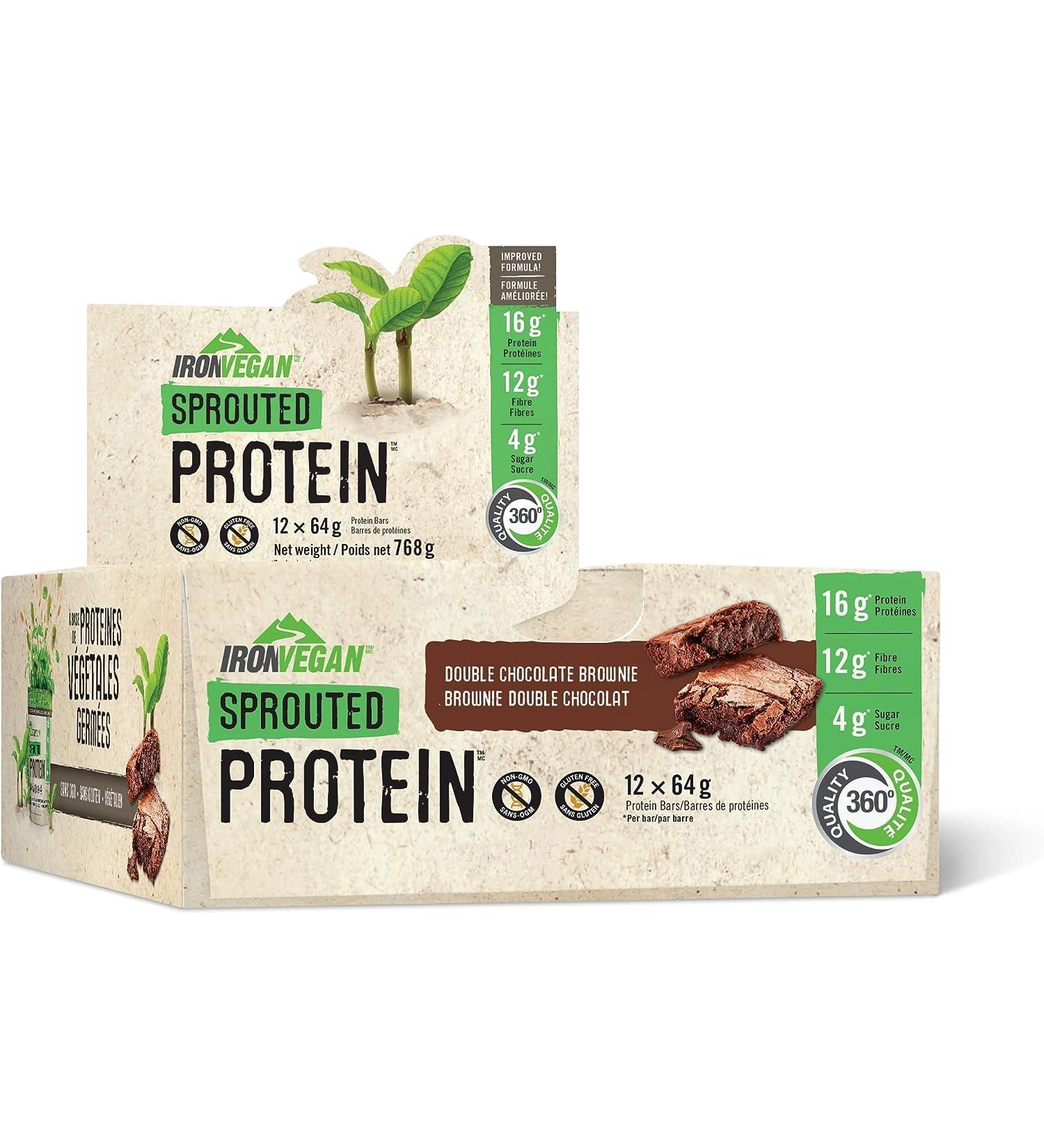 Iron Vegan Sprouted Protein Bar - Double Chocolate Brownie Choc. Brownie 64g/12 - Buy Online on GoSupps.com
