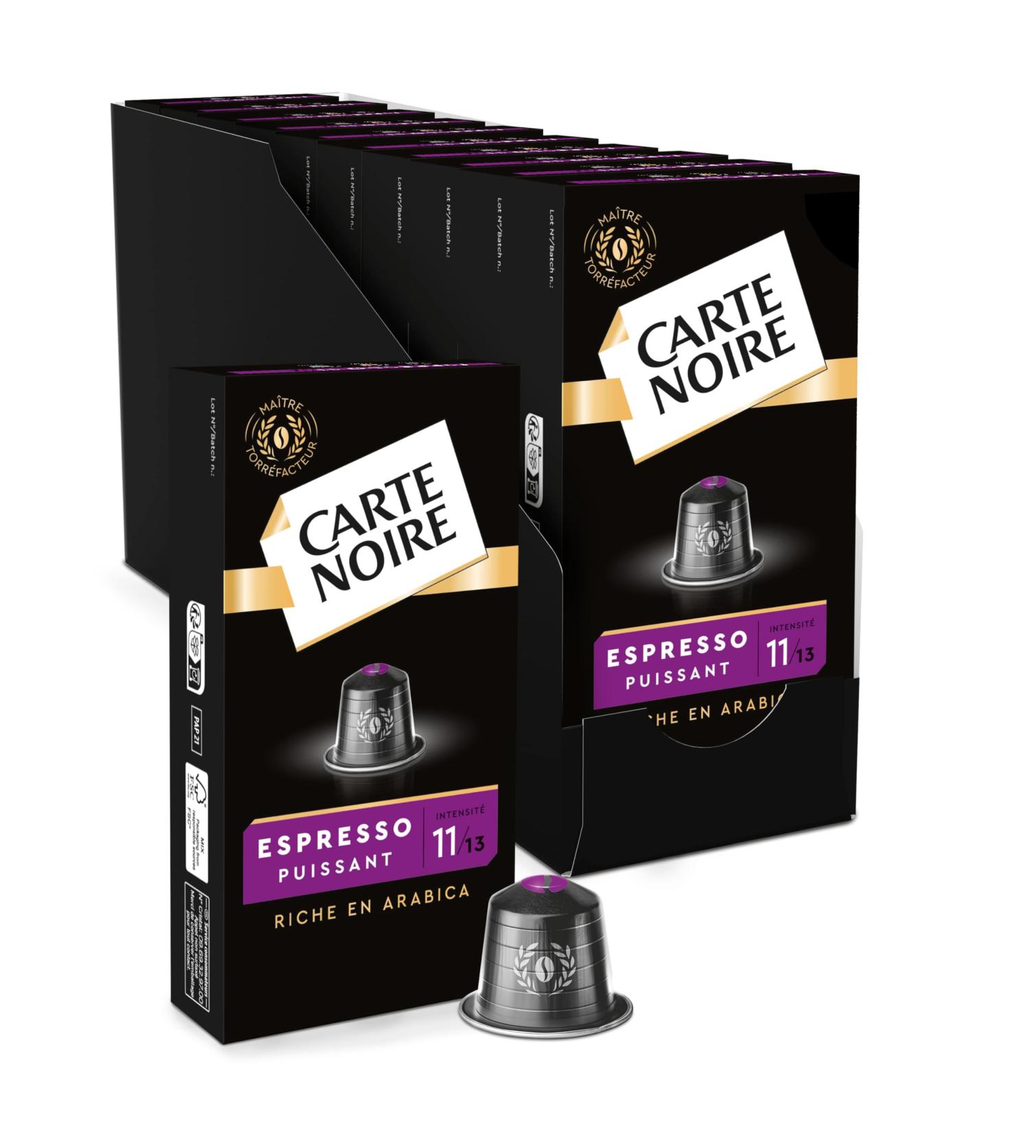 CARTE NOIRE - Powerful Espresso Coffee Capsules No. 11 Compatible with Nespresso - Arabica Coffee - Pack of 10 x 10 Aluminum Capsules - Made in France - Buy Online on GoSupps.com