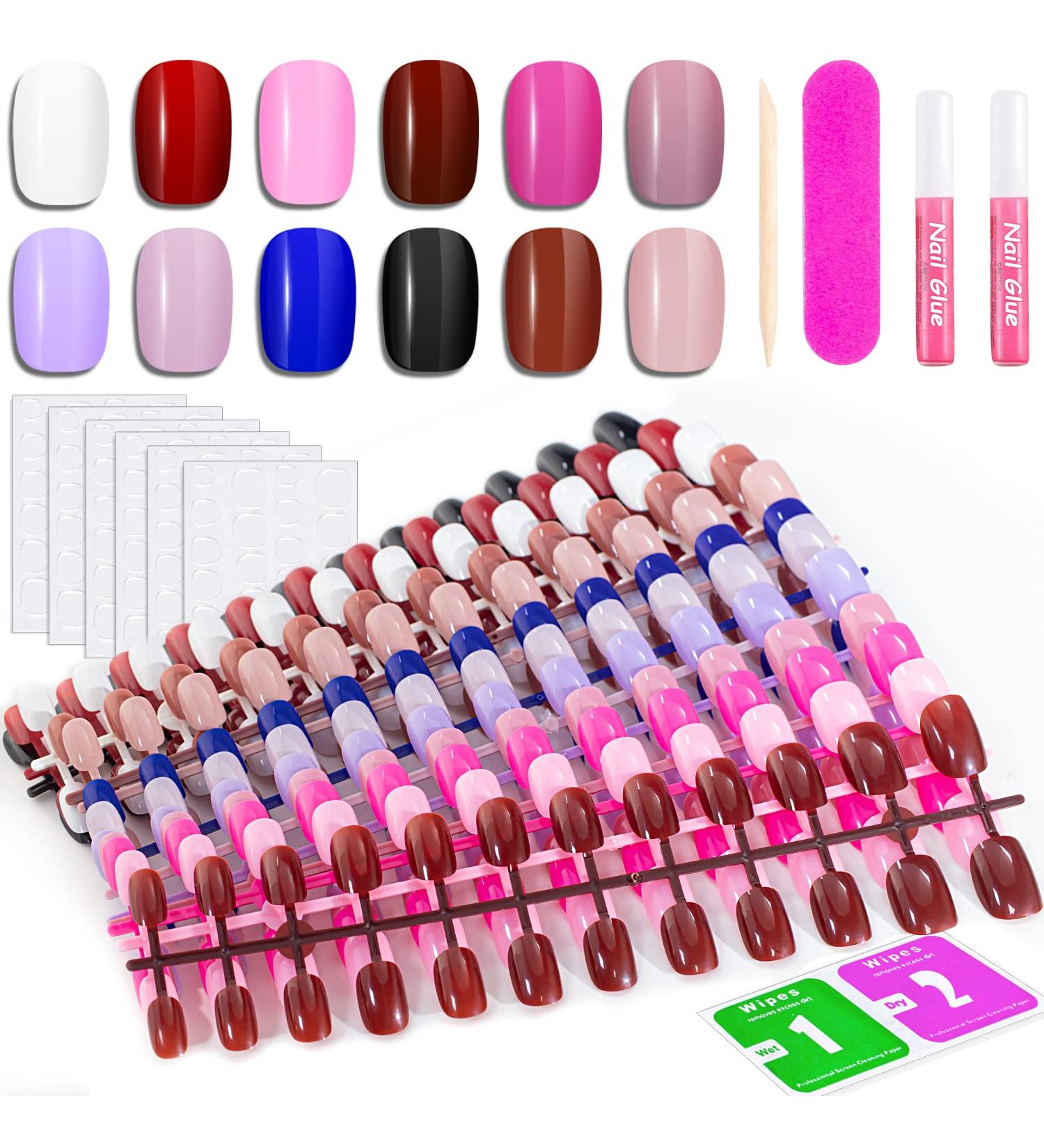 288PCS Solid Color Glossy Short Square False Press On Nails Kit with Stickers and Prep Tools - Pack 5 - Buy Online on GoSupps.com