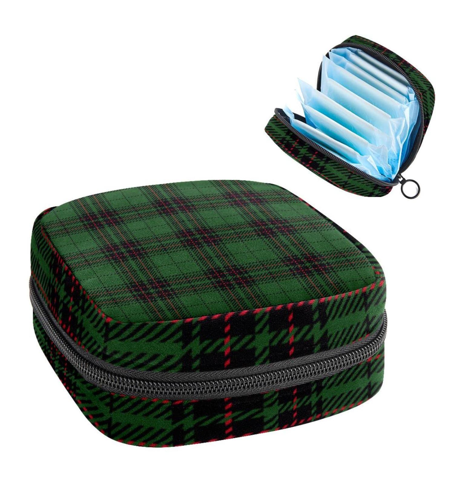 Anna Cowper Green Buffalo Plaid Menstrual Storage Bag - Portable Period Pouch for Women, Nursing Pads, Tampons - Multi-colored - Buy Online on GoSupps.com