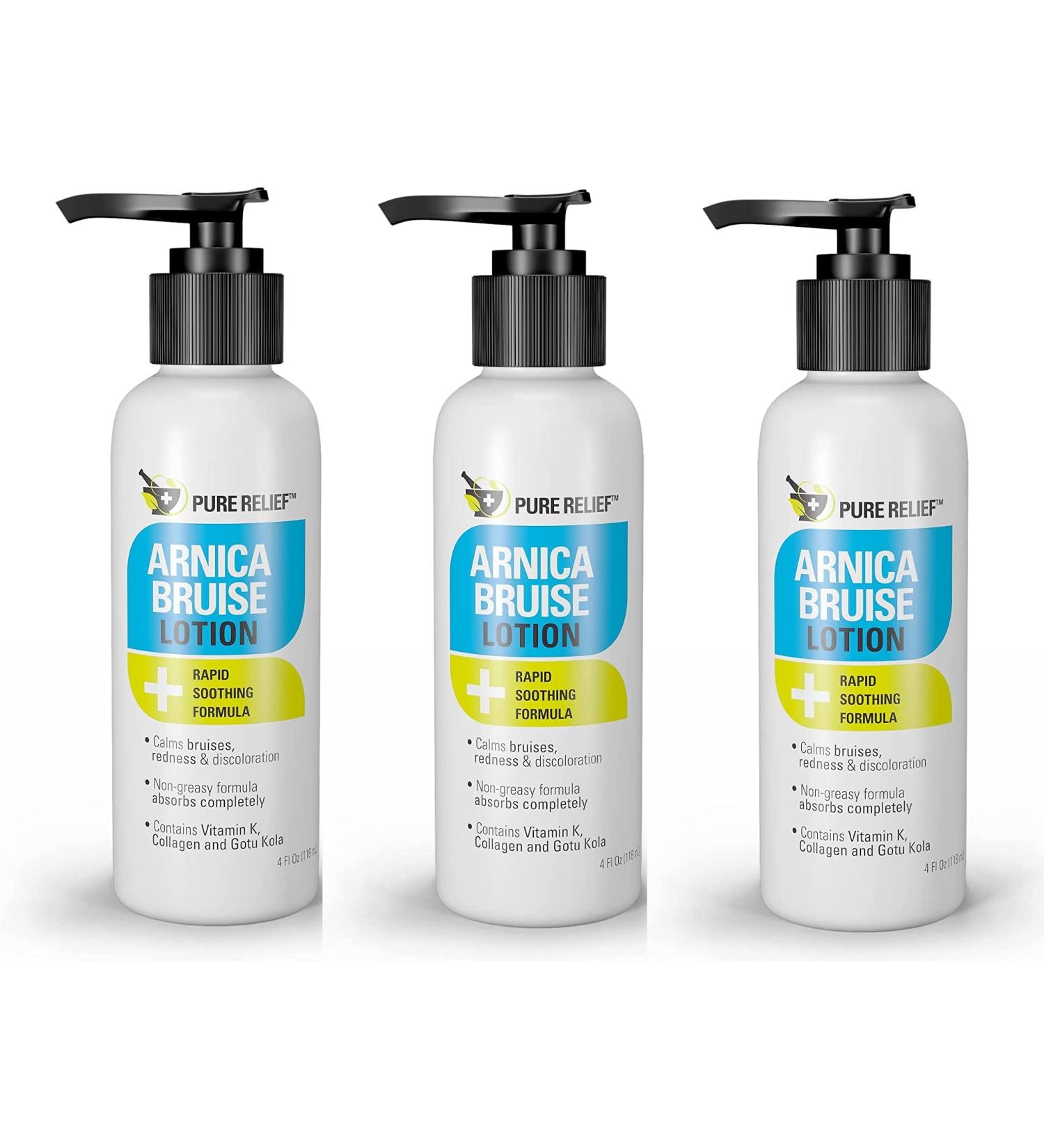 Pure Relief Arnica Bruise Relief Lotion for Bruising Swelling & Discoloration On Skin Natural Skin Care Arnica Bruise Homeopathic Topical Bruise Cream W/Aloe Vera & Collagen 4 Fl Oz (Pack of 3) - Buy Online on GoSupps.com