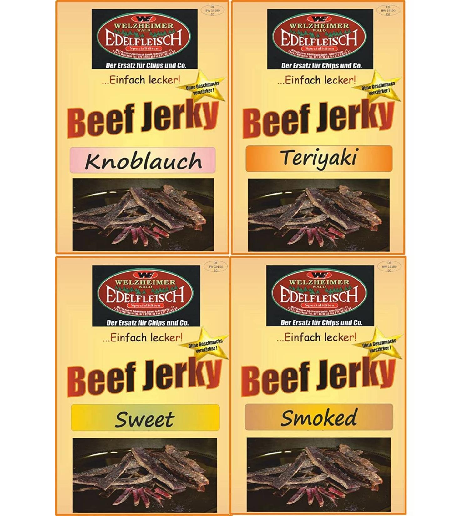 Edelfleisch 2 Kg Mega Biltong Beef Jerky Sample Pack 4 Varieties: Teriyaki Garlic Smoked & Sweet STIX - International Shipping Available - Buy Online on GoSupps.com