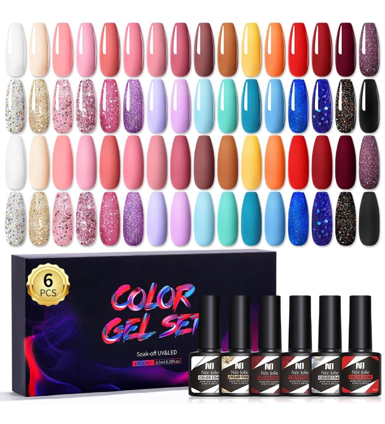 Nail Polish Gel 6Pcs/Set x8.5ml Soak Off Gel UV LED Semi Permanent Varnish for Nail Art 100Colors for Base Top Coat Gifts - Buy Online on GoSupps.com