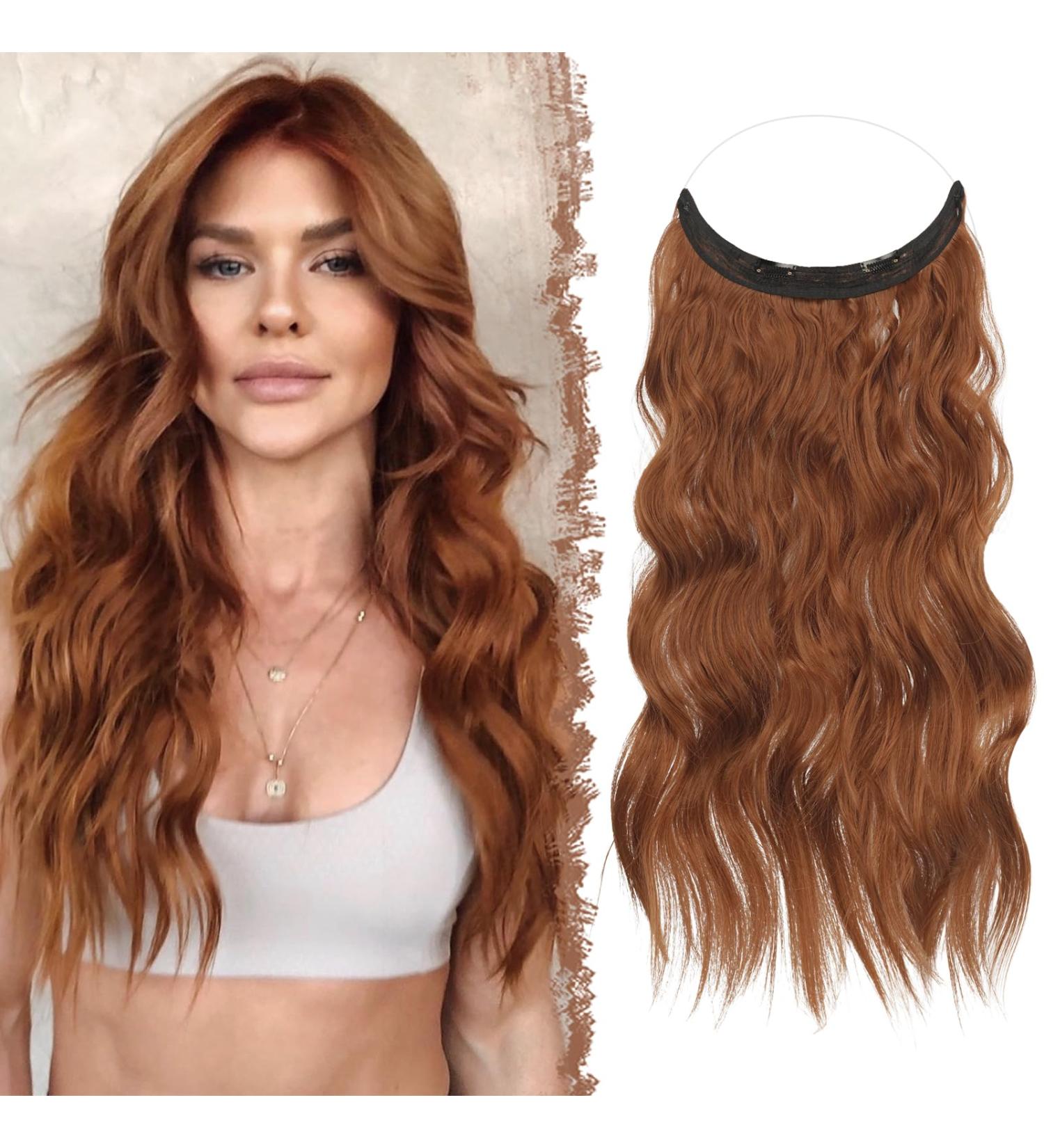 FESHFEN Invisible Wire Hair Extensions - Adjustable Size, Long Wavy Copper Red Hairpiece for Women 20 inch - Buy Online on GoSupps.com