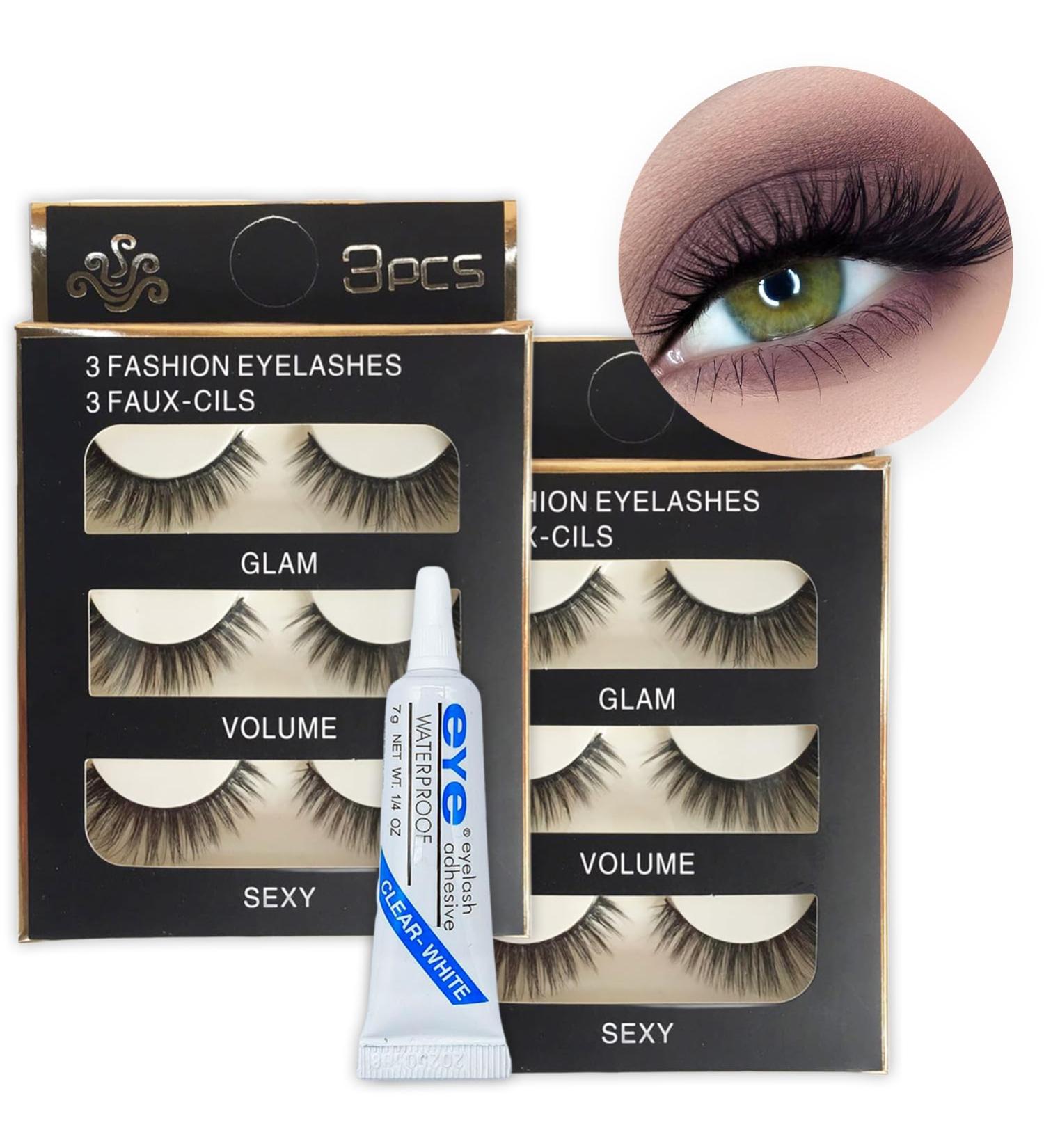 Lashes False Eyelashes Fluffy Eyelash Strip Lash Wispy Volume Handmade Lashes 6 Pairs 3D Thick Long Fake Lashes with Glue Natural Cross Fake Eye lashes for Daily and Party - Buy Online on GoSupps.com