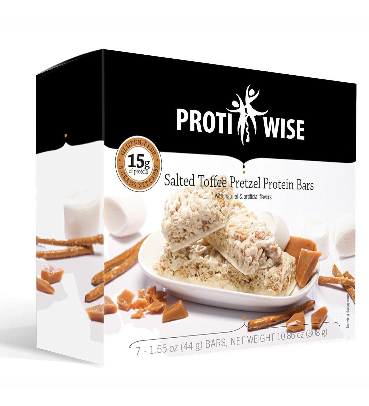 ProtiWise Salted Toffee Pretzel High Protein Diet Bars (7/box) | Low Calorie, Low Fat, Low Sugar - Buy Online on GoSupps.com