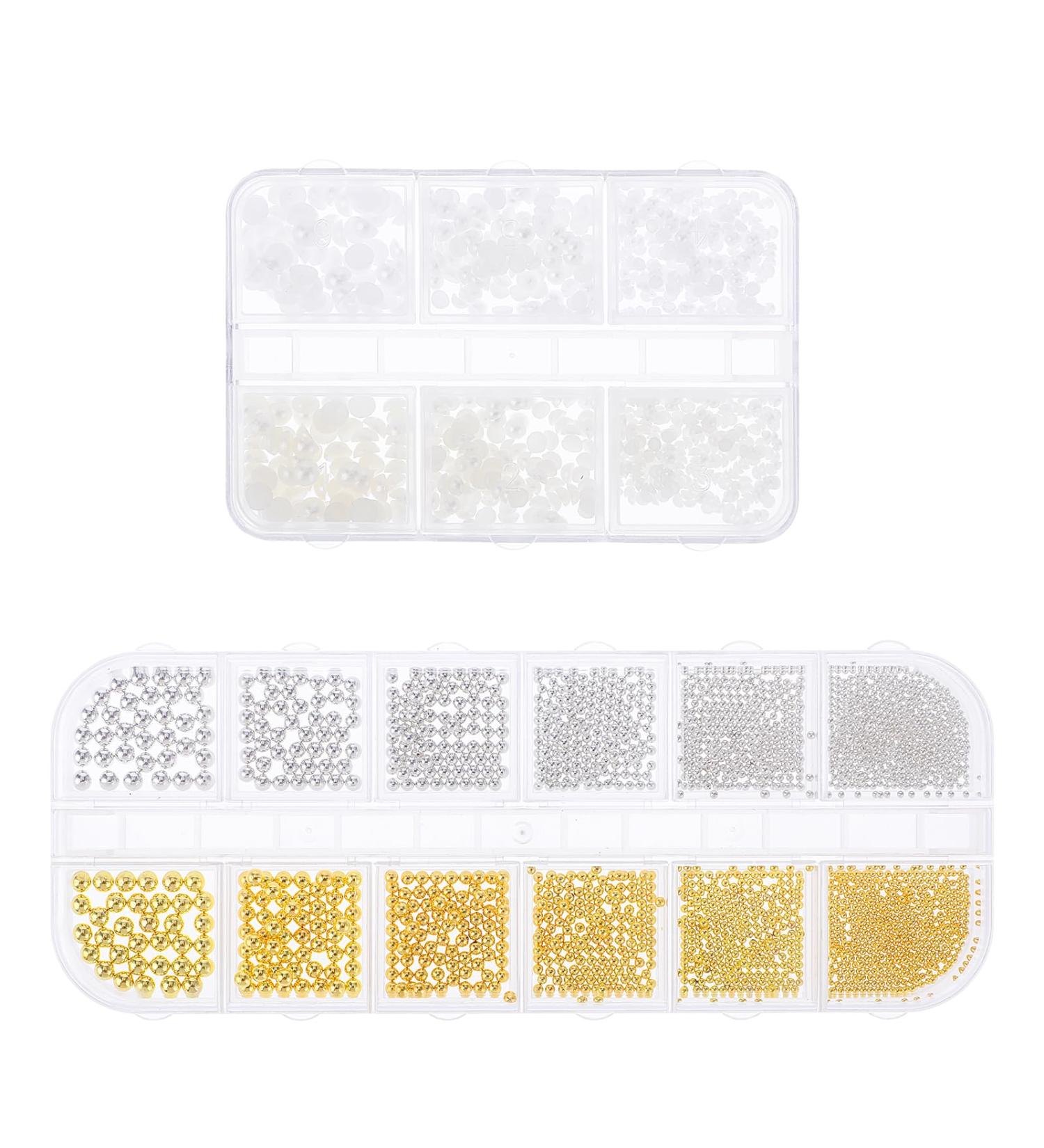 Yuxianlb Nail Art Charms - 2 Boxes of Flat Back Pearls Gold & Silver Nail Stones Perfect for Nail Designs - Buy Online on GoSupps.com
