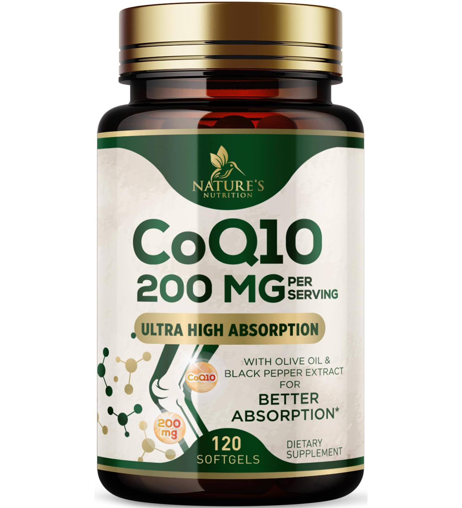 CoQ10 200mg Softgels - Extra Strength Coenzyme Q10 Supplement With Black Pepper Extract for Enhanced Absorption CoQ10 Antioxidant Supplements for Heart Health & Cellular Energy Support - 120 Softgels 120 Count (Pack of 1) - Buy Online on GoSupps.com