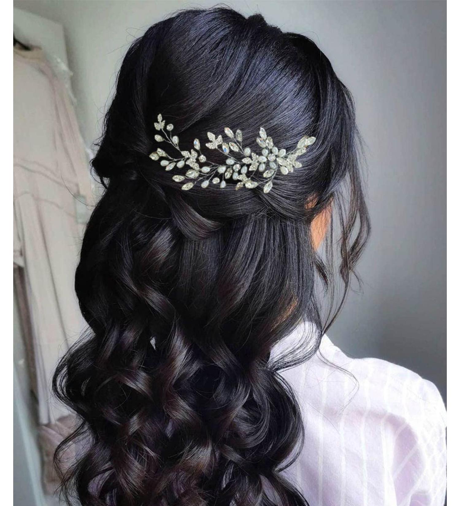 Unicra Crystal Bridal Hair Vine | Silver Wedding Hair Accessories & Pearl Headband for Brides & Bridesmaids - Buy Online on GoSupps.com