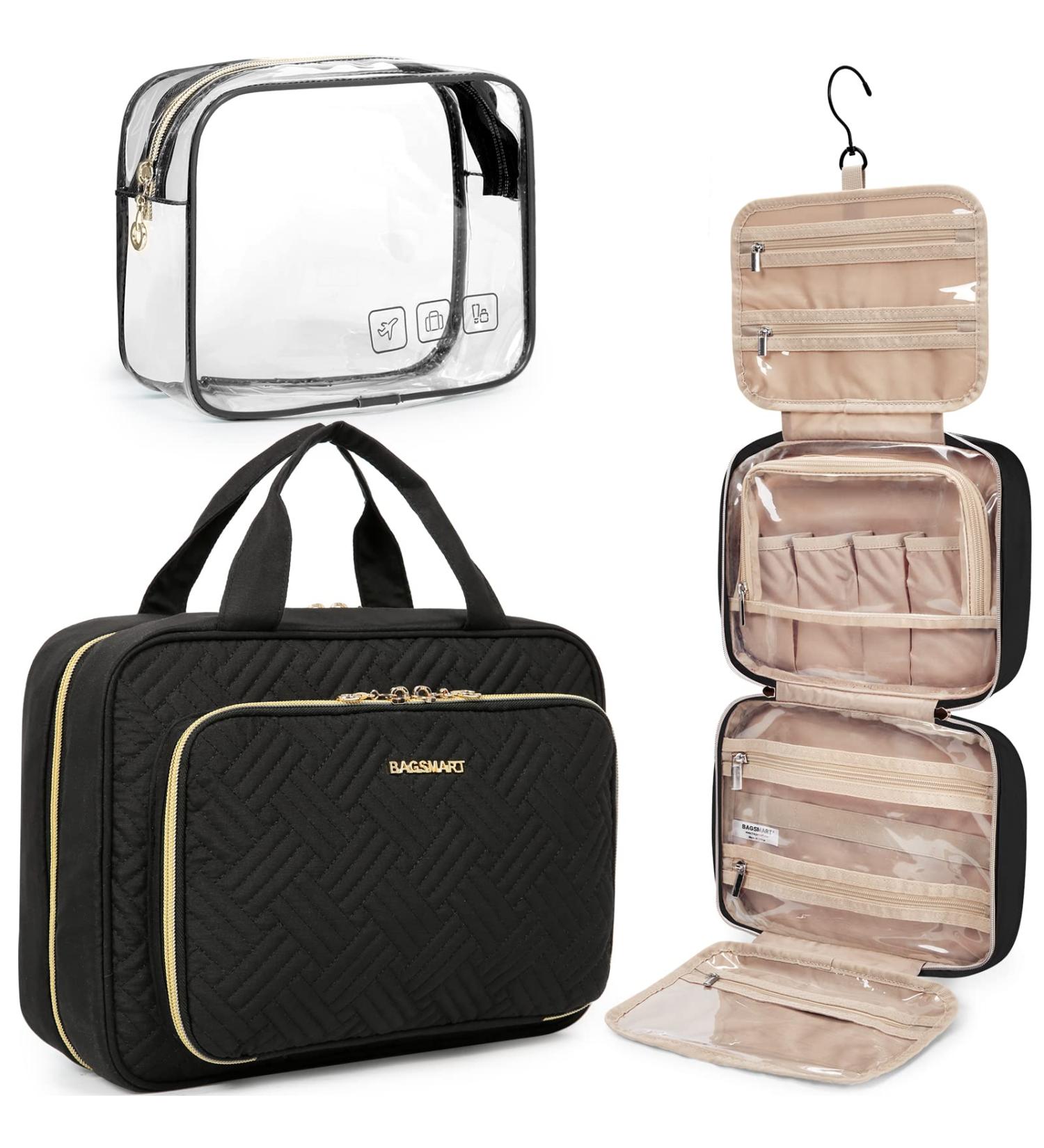 BAGSMART TSA Approved Hanging Toiletry Bag & Transparent Makeup Organizer - Large Black - Buy Online on GoSupps.com